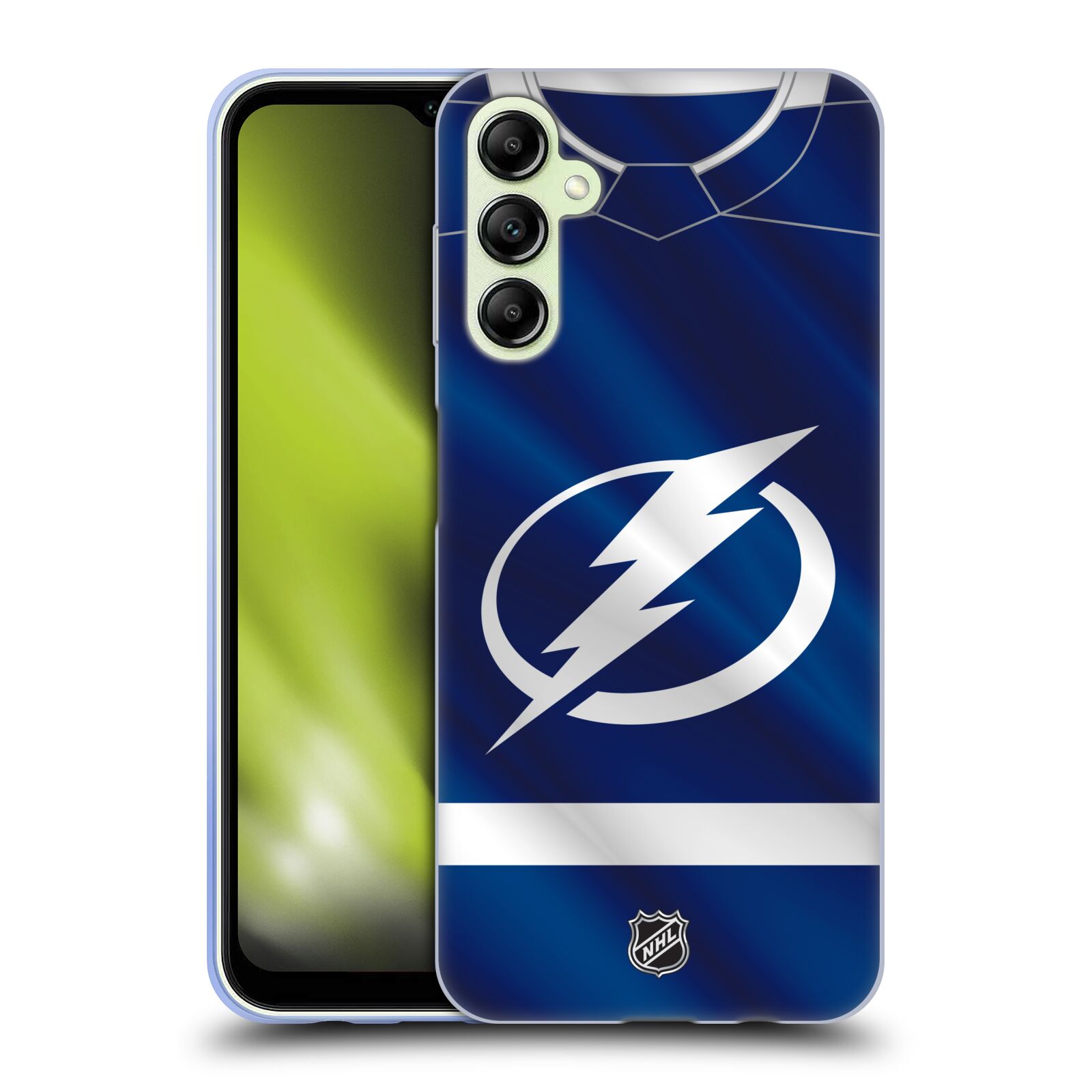 Silikonové pouzdro na mobil Samsung Galaxy A14 5G / LTE - NHL - Dres Tampa Bay Lightning (Silikonový kryt, obal, pouzdro na mobilní telefon Samsung Galaxy A14 5G / LTE s licencovaným motivem NHL - Dres Tampa Bay Lightning)