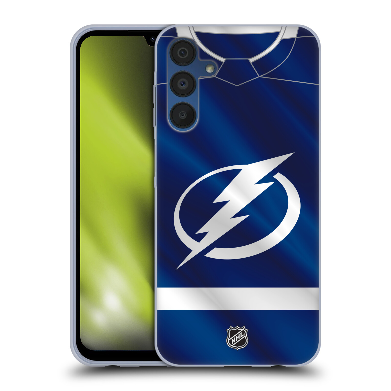 Silikonové pouzdro na mobil Samsung Galaxy A15 / A15 5G - NHL - Dres Tampa Bay Lightning (Silikonový kryt, obal, pouzdro na mobilní telefon Samsung Galaxy A15 / A15 5G s licencovaným motivem NHL - Dres Tampa Bay Lightning)