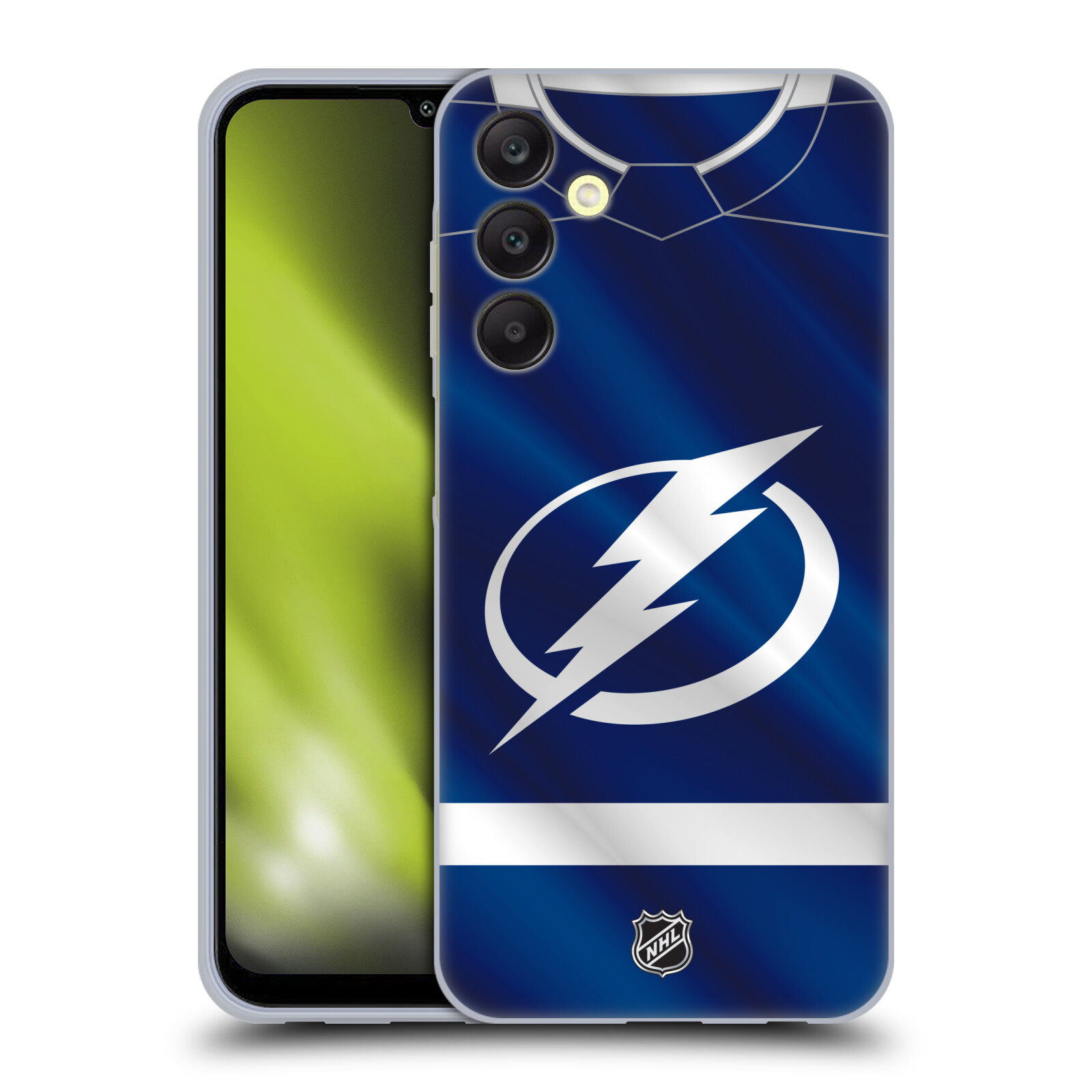 Silikonové pouzdro na mobil Samsung Galaxy A25 5G - NHL - Dres Tampa Bay Lightning (Silikonový kryt, obal, pouzdro na mobilní telefon Samsung Galaxy A25 5G s licencovaným motivem NHL - Dres Tampa Bay Lightning)