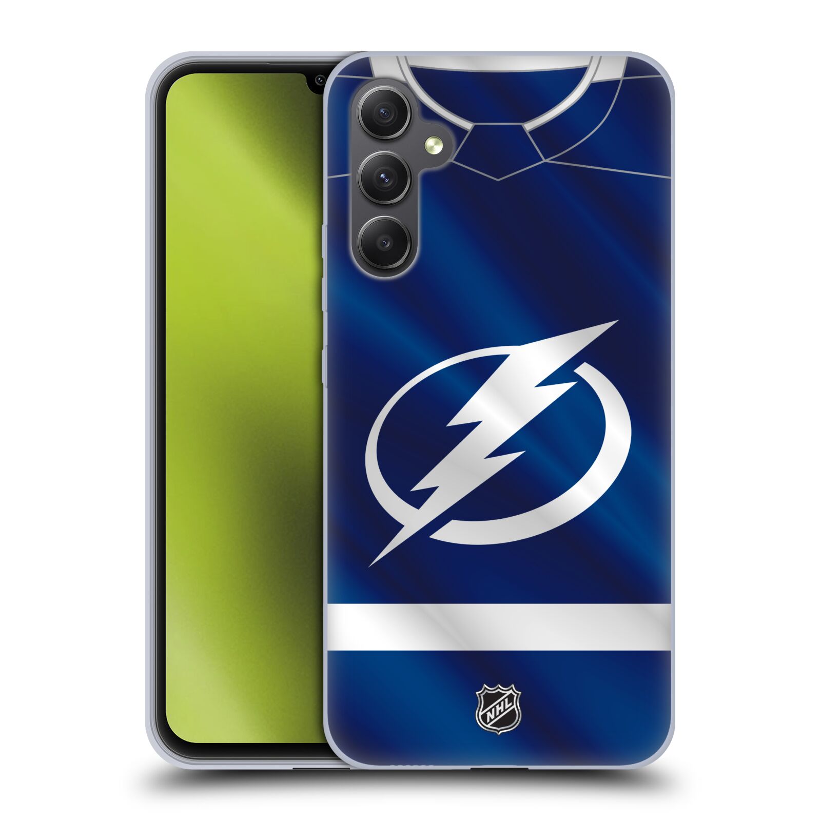 Silikonové pouzdro na mobil Samsung Galaxy A34 5G - NHL - Dres Tampa Bay Lightning (Silikonový kryt, obal, pouzdro na mobilní telefon Samsung Galaxy A34 5G s licencovaným motivem NHL - Dres Tampa Bay Lightning)