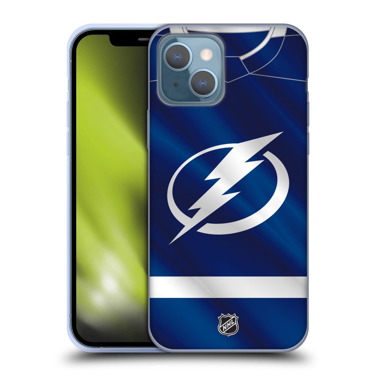 Silikonové pouzdro na mobil Apple iPhone 13 - NHL - Dres Tampa Bay Lightning (Silikonový kryt, obal, pouzdro na mobilní telefon Apple iPhone 13 s licencovaným motivem NHL - Dres Tampa Bay Lightning)