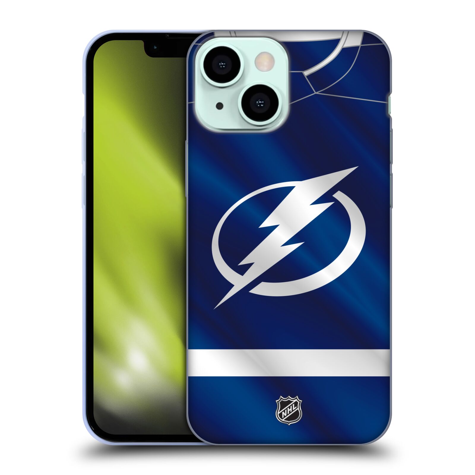 Silikonové pouzdro na mobil Apple iPhone 13 Mini - NHL - Dres Tampa Bay Lightning (Silikonový kryt, obal, pouzdro na mobilní telefon Apple iPhone 13 Mini s licencovaným motivem NHL - Dres Tampa Bay Lightning)