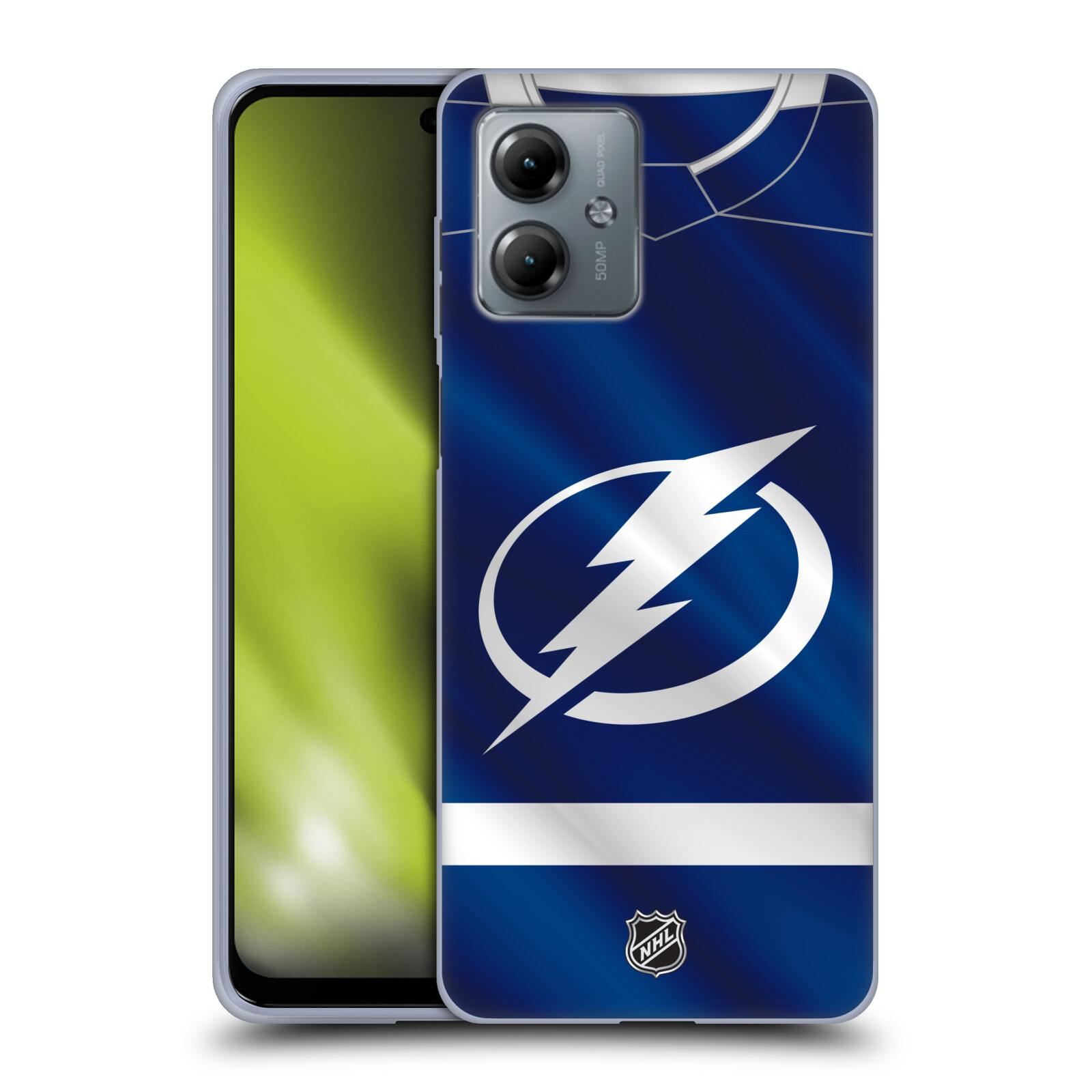 Silikonové pouzdro na mobil Motorola Moto G14 - NHL - Dres Tampa Bay Lightning (Silikonový kryt, obal, pouzdro na mobilní telefon Motorola Moto G14 s licencovaným motivem NHL - Dres Tampa Bay Lightning)