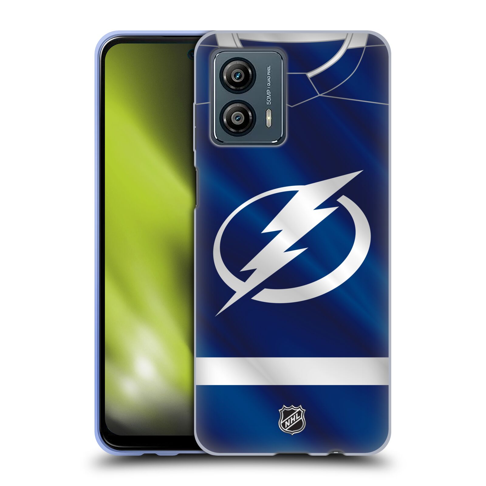 Silikonové pouzdro na mobil Motorola Moto G53 5G - NHL - Dres Tampa Bay Lightning (Silikonový kryt, obal, pouzdro na mobilní telefon Motorola Moto G53 5G s licencovaným motivem NHL - Dres Tampa Bay Lightning)