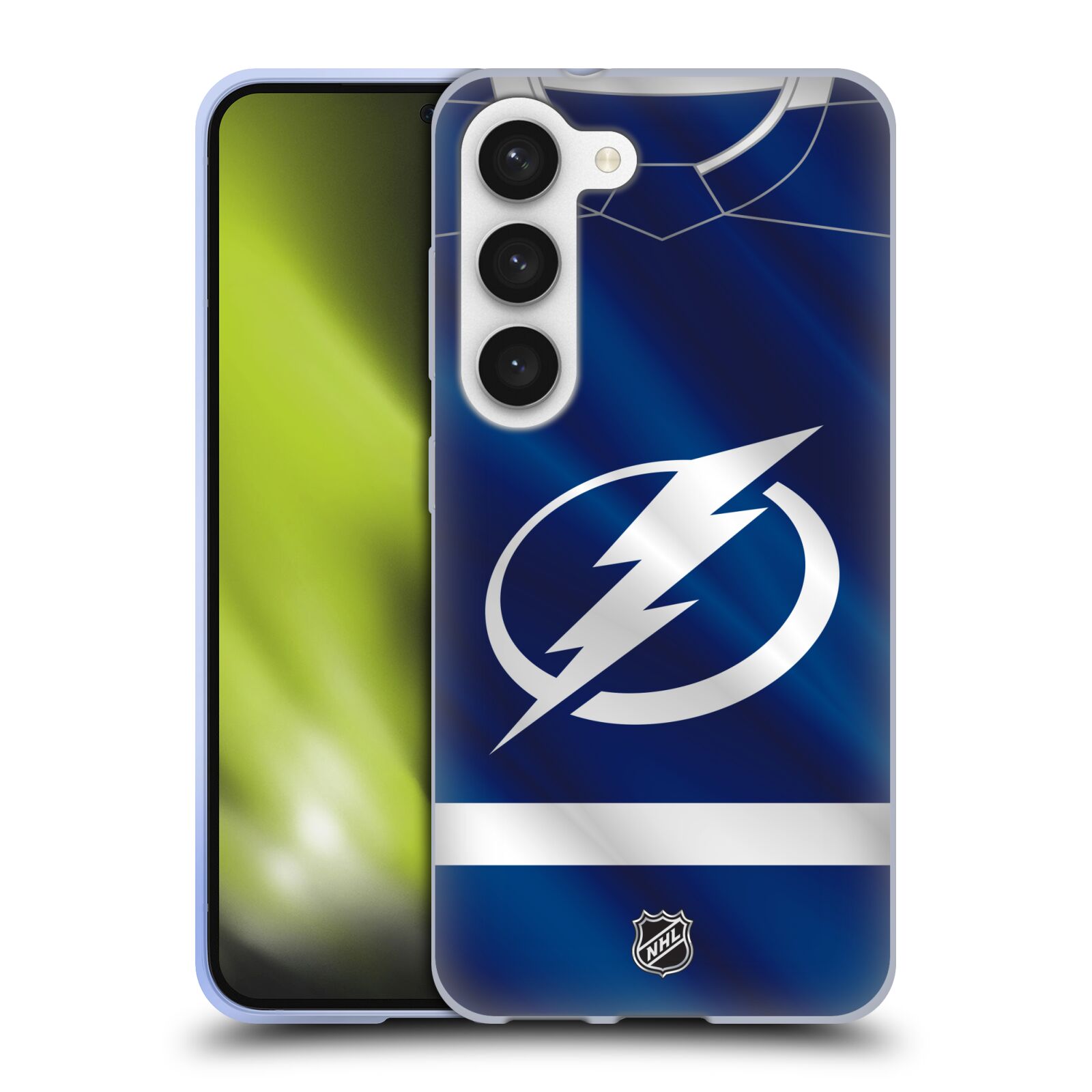 Silikonové pouzdro na mobil Samsung Galaxy S23 - NHL - Dres Tampa Bay Lightning (Silikonový kryt, obal, pouzdro na mobilní telefon Samsung Galaxy S23 s licencovaným motivem NHL - Dres Tampa Bay Lightning)