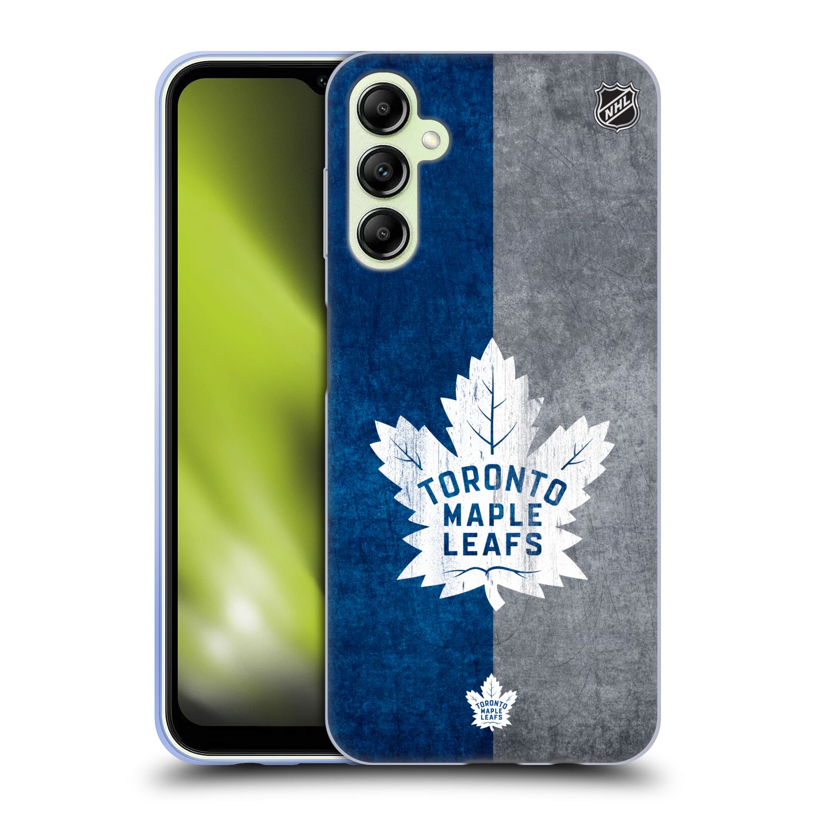 Silikonové pouzdro na mobil Samsung Galaxy A14 5G / LTE - NHL - Půlené logo Toronto Maple Leafs (Silikonový kryt, obal, pouzdro na mobilní telefon Samsung Galaxy A14 5G / LTE s licencovaným motivem NHL - Půlené logo Toronto Maple Leafs)