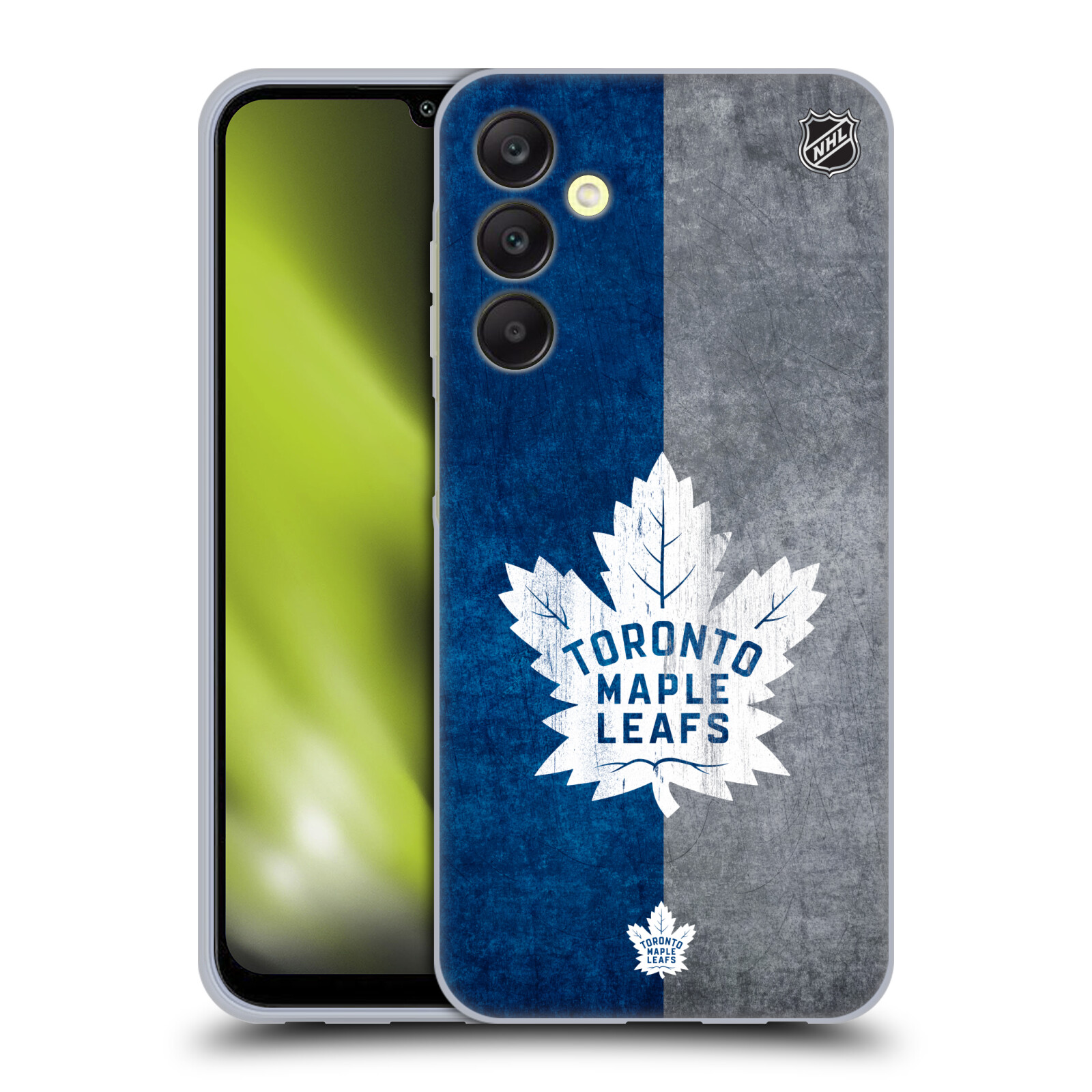 Silikonové pouzdro na mobil Samsung Galaxy A25 5G - NHL - Půlené logo Toronto Maple Leafs (Silikonový kryt, obal, pouzdro na mobilní telefon Samsung Galaxy A25 5G s licencovaným motivem NHL - Půlené logo Toronto Maple Leafs)