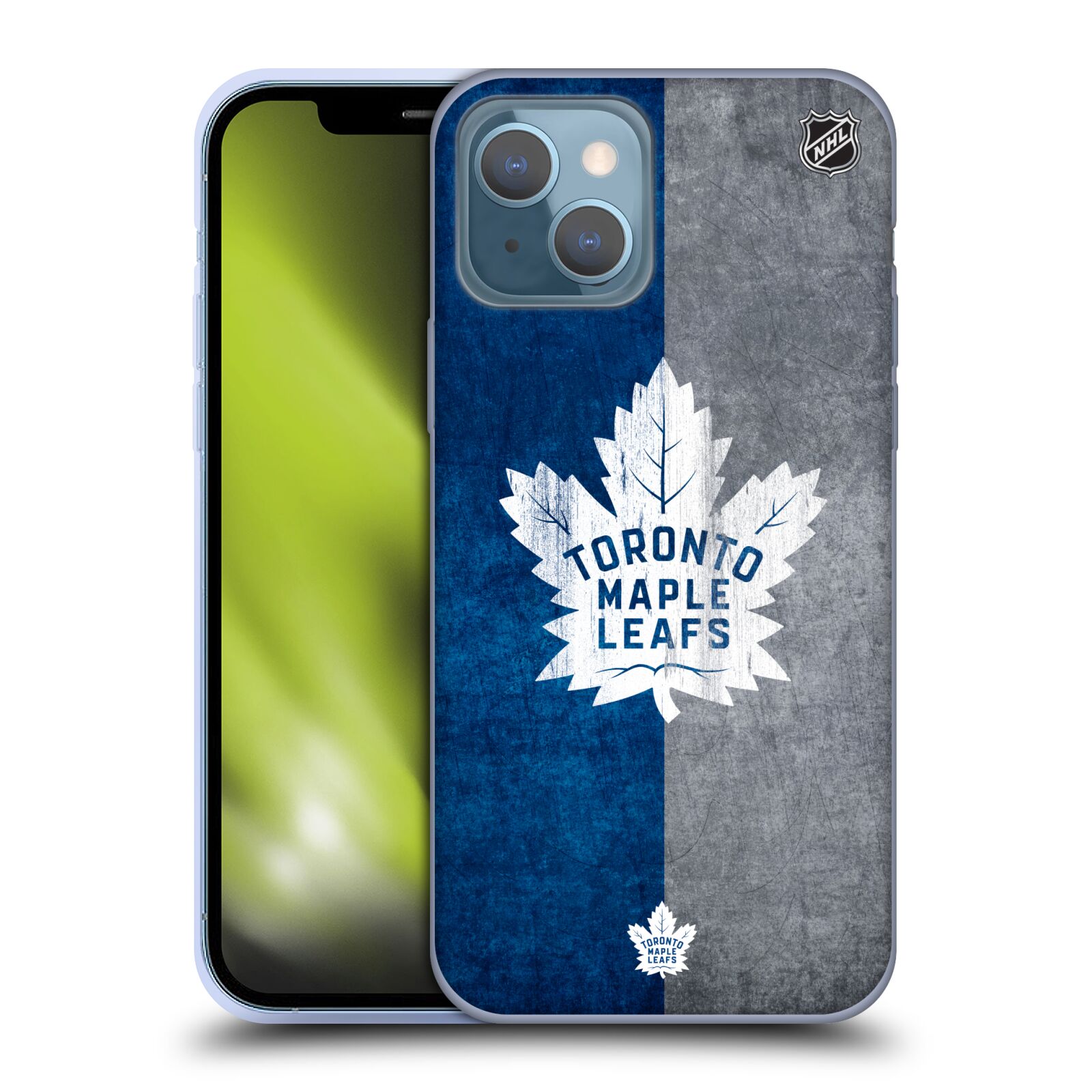 Silikonové pouzdro na mobil Apple iPhone 13 - NHL - Půlené logo Toronto Maple Leafs (Silikonový kryt, obal, pouzdro na mobilní telefon Apple iPhone 13 s licencovaným motivem NHL - Půlené logo Toronto Maple Leafs)