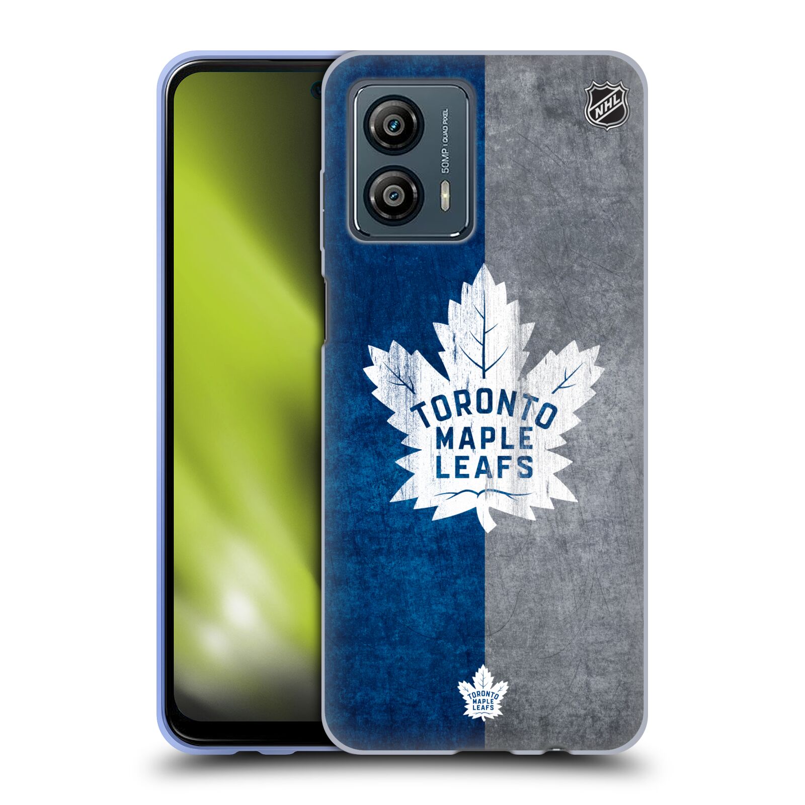 Silikonové pouzdro na mobil Motorola Moto G53 5G - NHL - Půlené logo Toronto Maple Leafs (Silikonový kryt, obal, pouzdro na mobilní telefon Motorola Moto G53 5G s licencovaným motivem NHL - Půlené logo Toronto Maple Leafs)