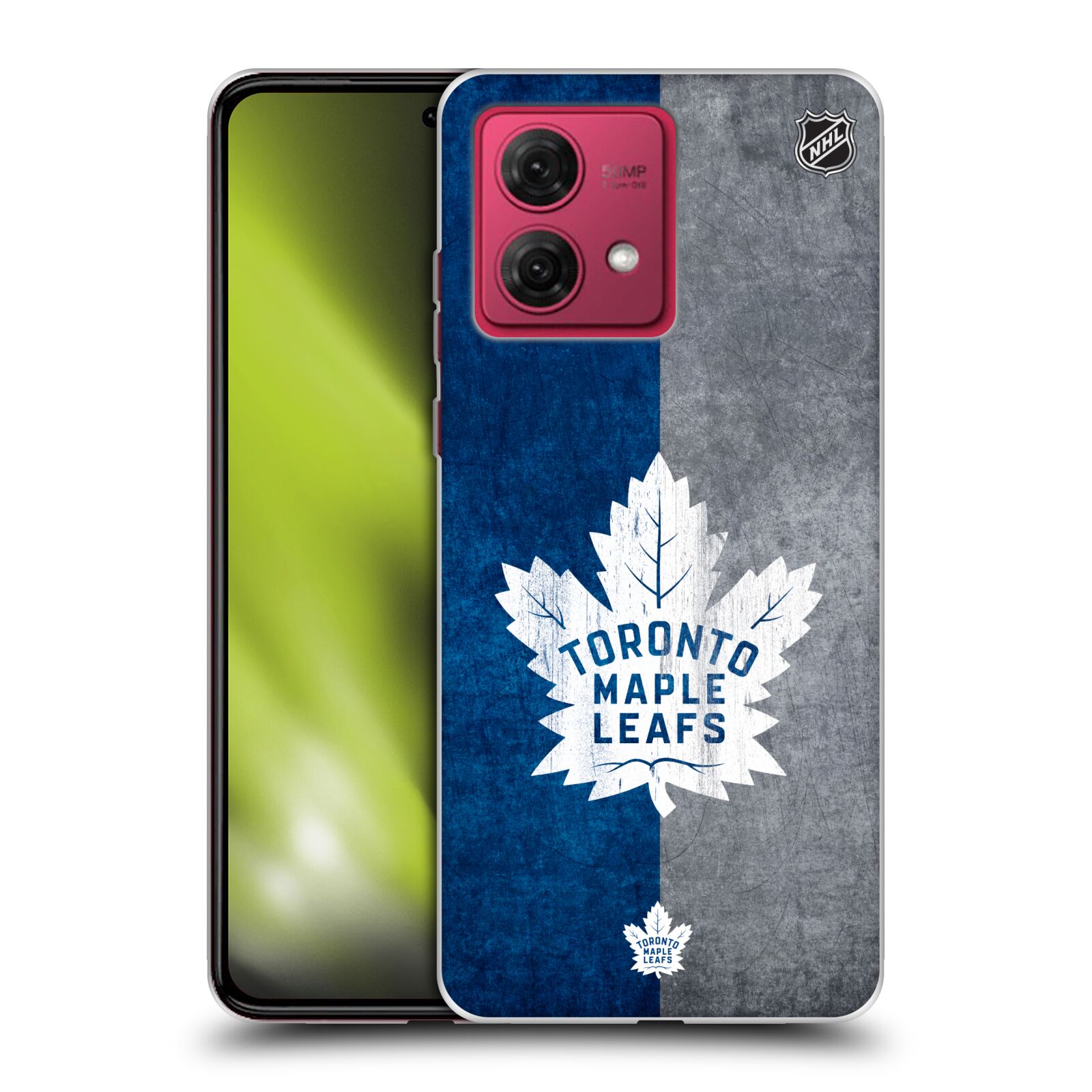 Silikonové pouzdro na mobil Motorola Moto G84 5G - NHL - Půlené logo Toronto Maple Leafs (Silikonový kryt, obal, pouzdro na mobilní telefon Motorola Moto G84 5G s licencovaným motivem NHL - Půlené logo Toronto Maple Leafs)