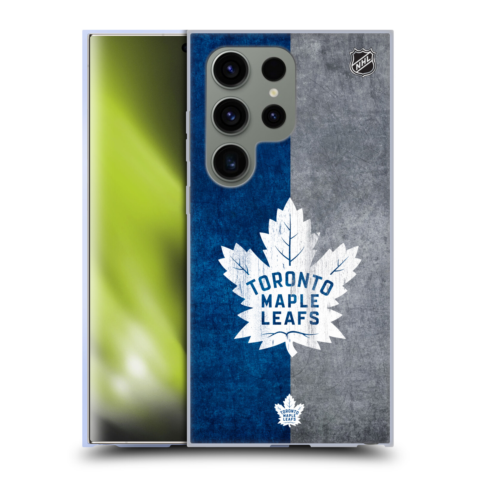 Silikonové lesklé pouzdro na mobil Samsung Galaxy S24 Ultra - NHL - Půlené logo Toronto Maple Leafs (Silikonový kryt, obal, pouzdro na mobilní telefon Samsung Galaxy S24 Ultra s licencovaným motivem NHL - Půlené logo Toronto Maple Leafs)