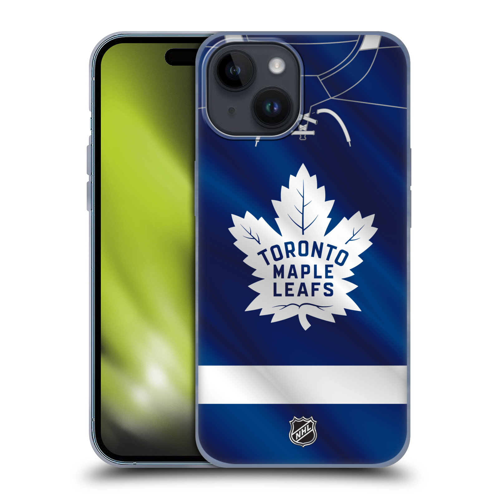 Silikonové lesklé pouzdro na mobil Apple iPhone 15 - NHL - Dres Toronto Maple Leafs (Silikonový lesklý kryt, obal, pouzdro na mobilní telefon Apple iPhone 15 s licencovaným motivem NHL - Dres Toronto Maple Leafs)