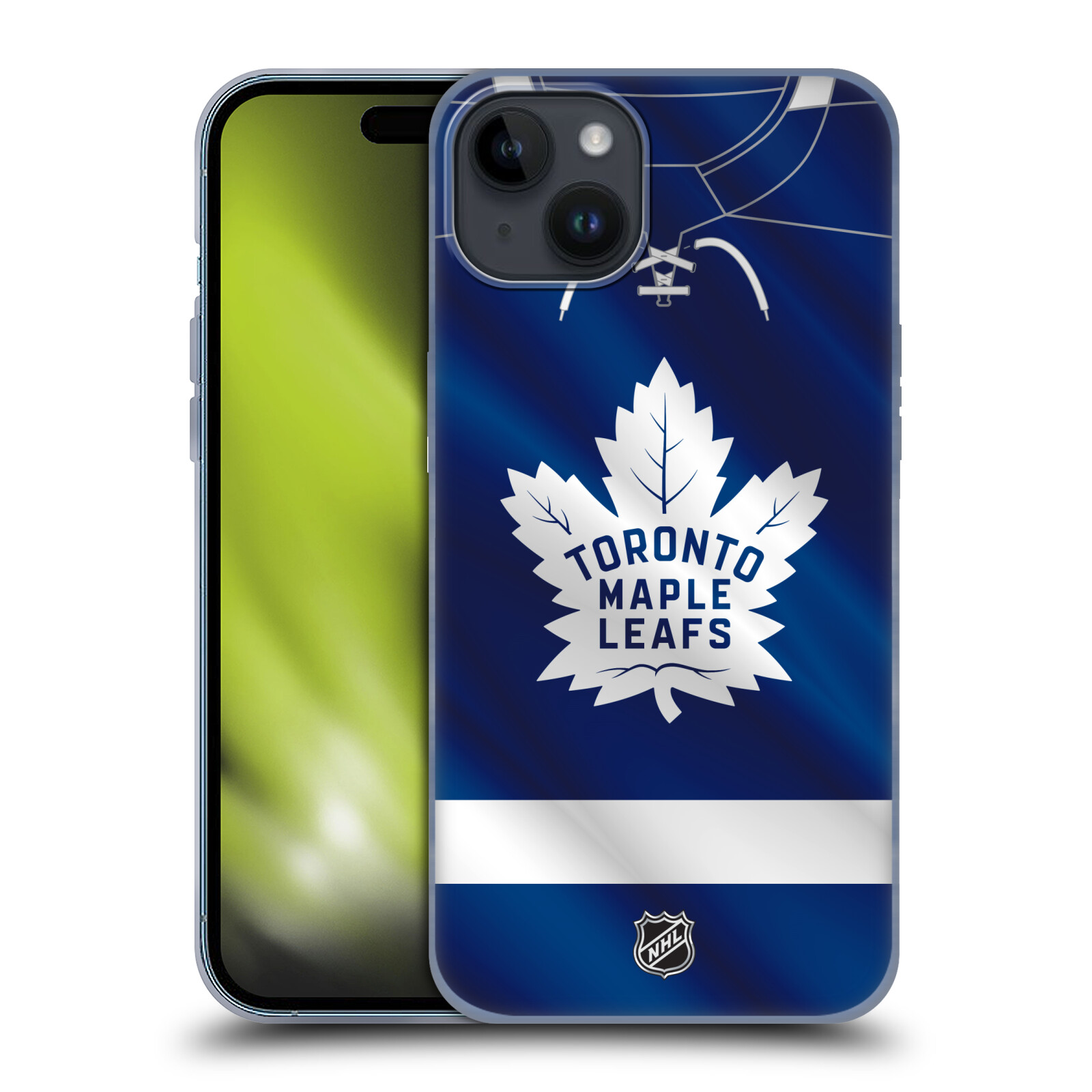 Silikonové lesklé pouzdro na mobil Apple iPhone 15 Plus - NHL - Dres Toronto Maple Leafs (Silikonový lesklý kryt, obal, pouzdro na mobilní telefon Apple iPhone 15 Plus s licencovaným motivem NHL - Dres Toronto Maple Leafs)
