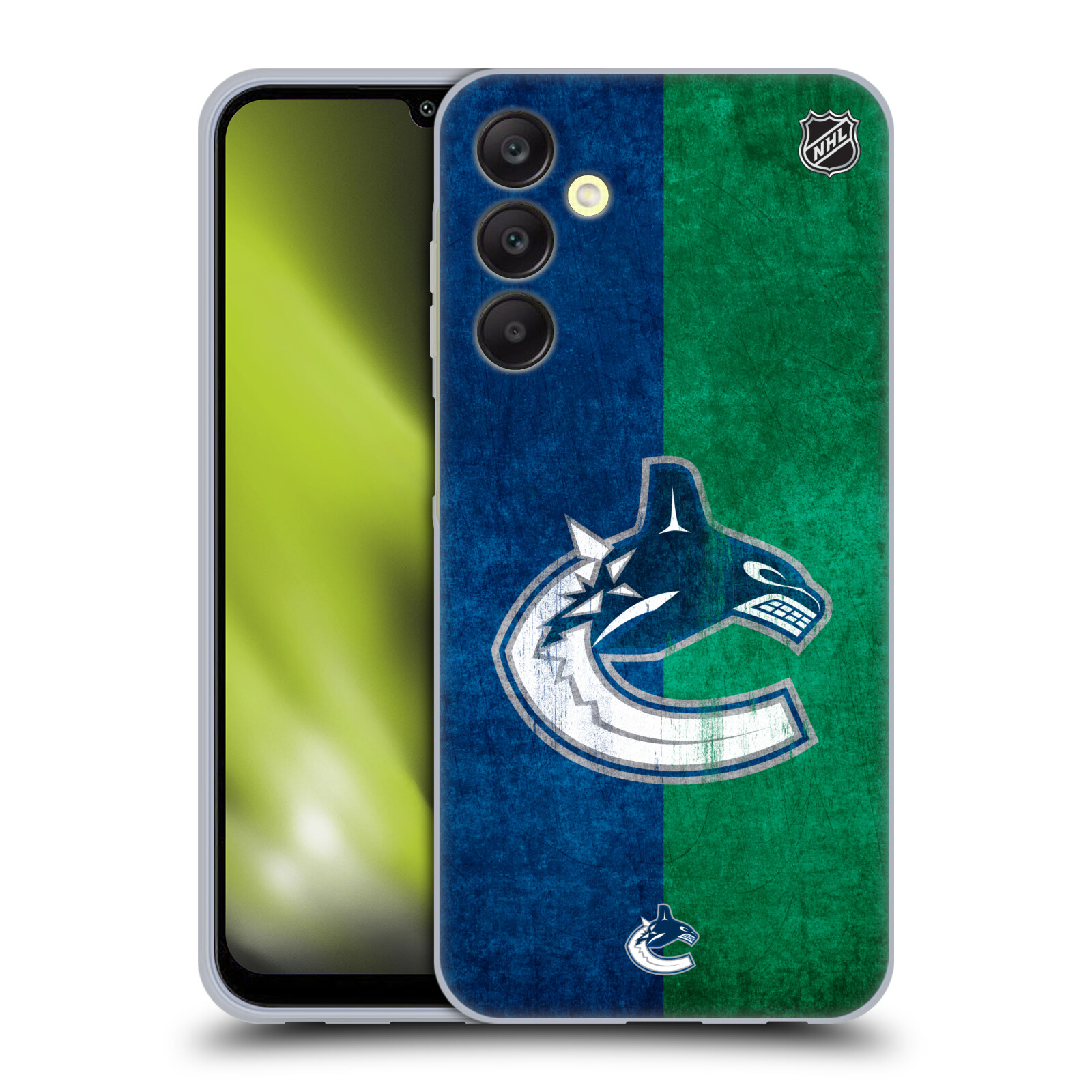 Silikonové pouzdro na mobil Samsung Galaxy A25 5G - NHL - Půlené logo Vancouver Canucks (Silikonový kryt, obal, pouzdro na mobilní telefon Samsung Galaxy A25 5G s licencovaným motivem NHL - Půlené logo Vancouver Canucks)