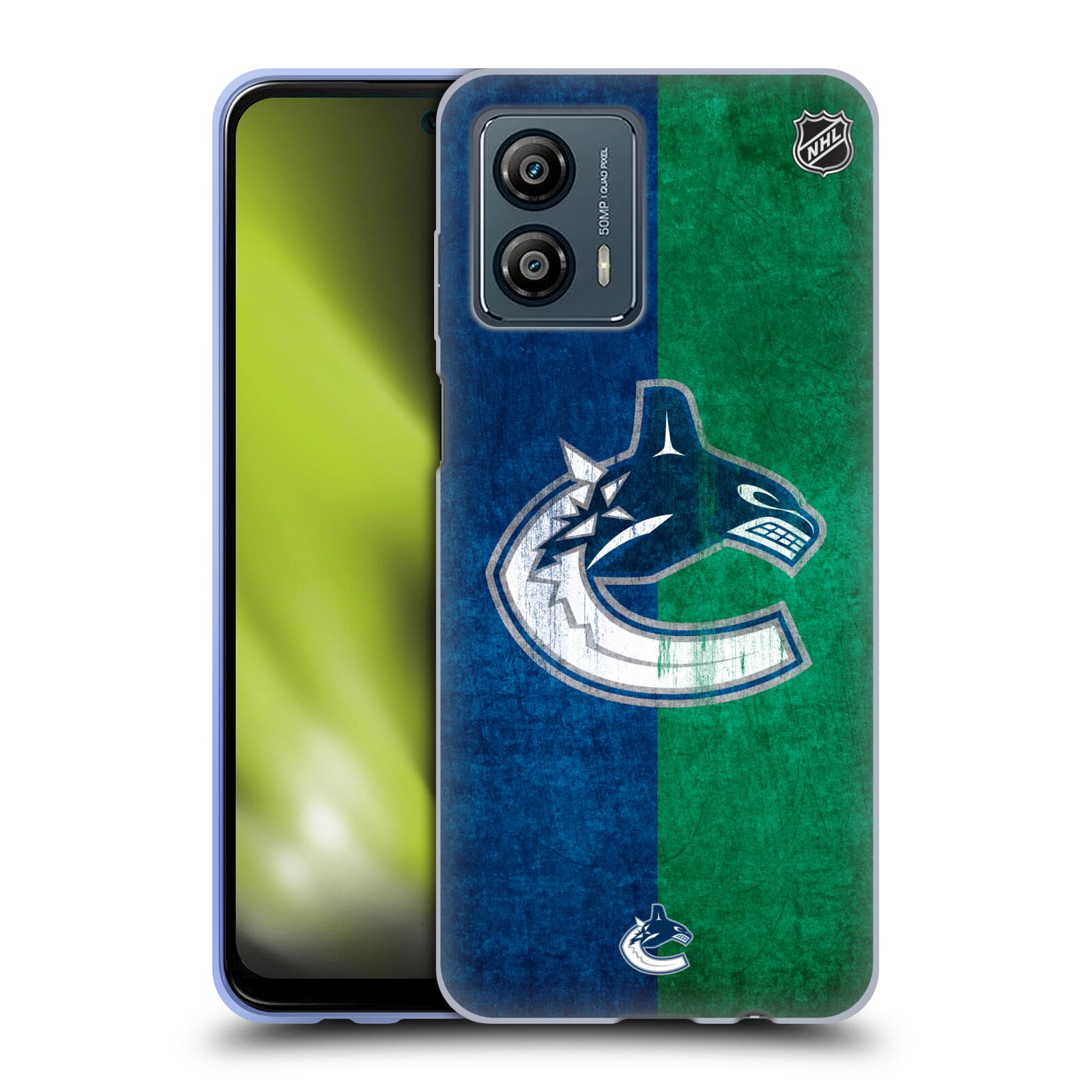 Silikonové pouzdro na mobil Motorola Moto G53 5G - NHL - Půlené logo Vancouver Canucks (Silikonový kryt, obal, pouzdro na mobilní telefon Motorola Moto G53 5G s licencovaným motivem NHL - Půlené logo Vancouver Canucks)