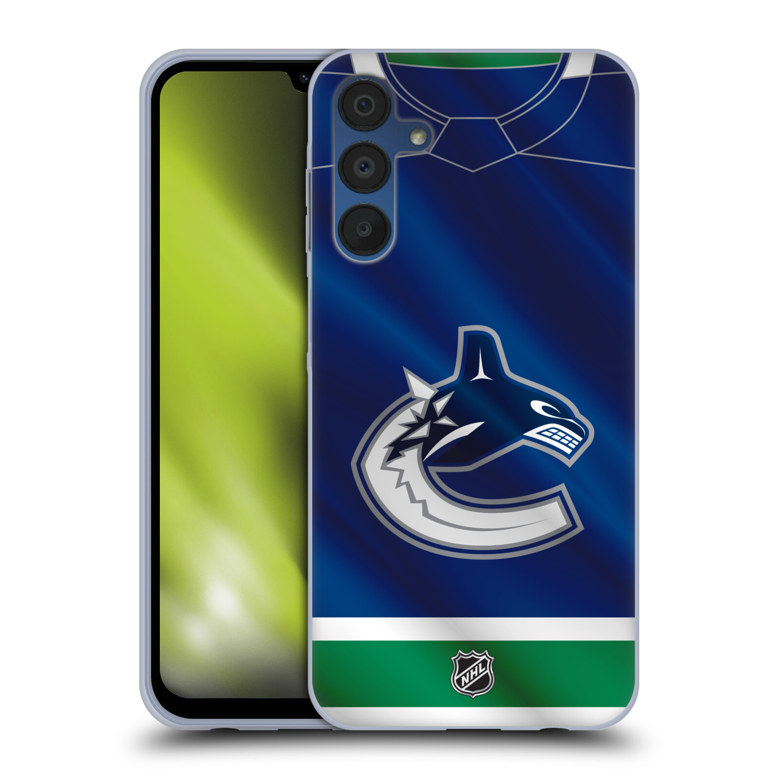 Silikonové pouzdro na mobil Samsung Galaxy A15 / A15 5G - NHL - Dres Vancouver Canucks (Silikonový kryt, obal, pouzdro na mobilní telefon Samsung Galaxy A15 / A15 5G s licencovaným motivem NHL - Dres Vancouver Canucks)