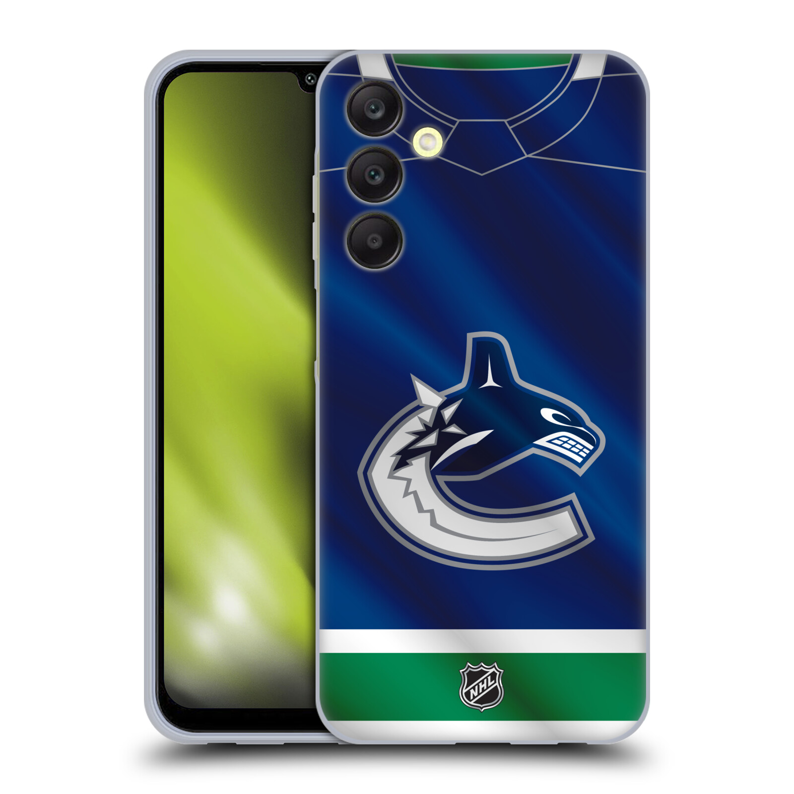 Silikonové pouzdro na mobil Samsung Galaxy A25 5G - NHL - Dres Vancouver Canucks (Silikonový kryt, obal, pouzdro na mobilní telefon Samsung Galaxy A25 5G s licencovaným motivem NHL - Dres Vancouver Canucks)