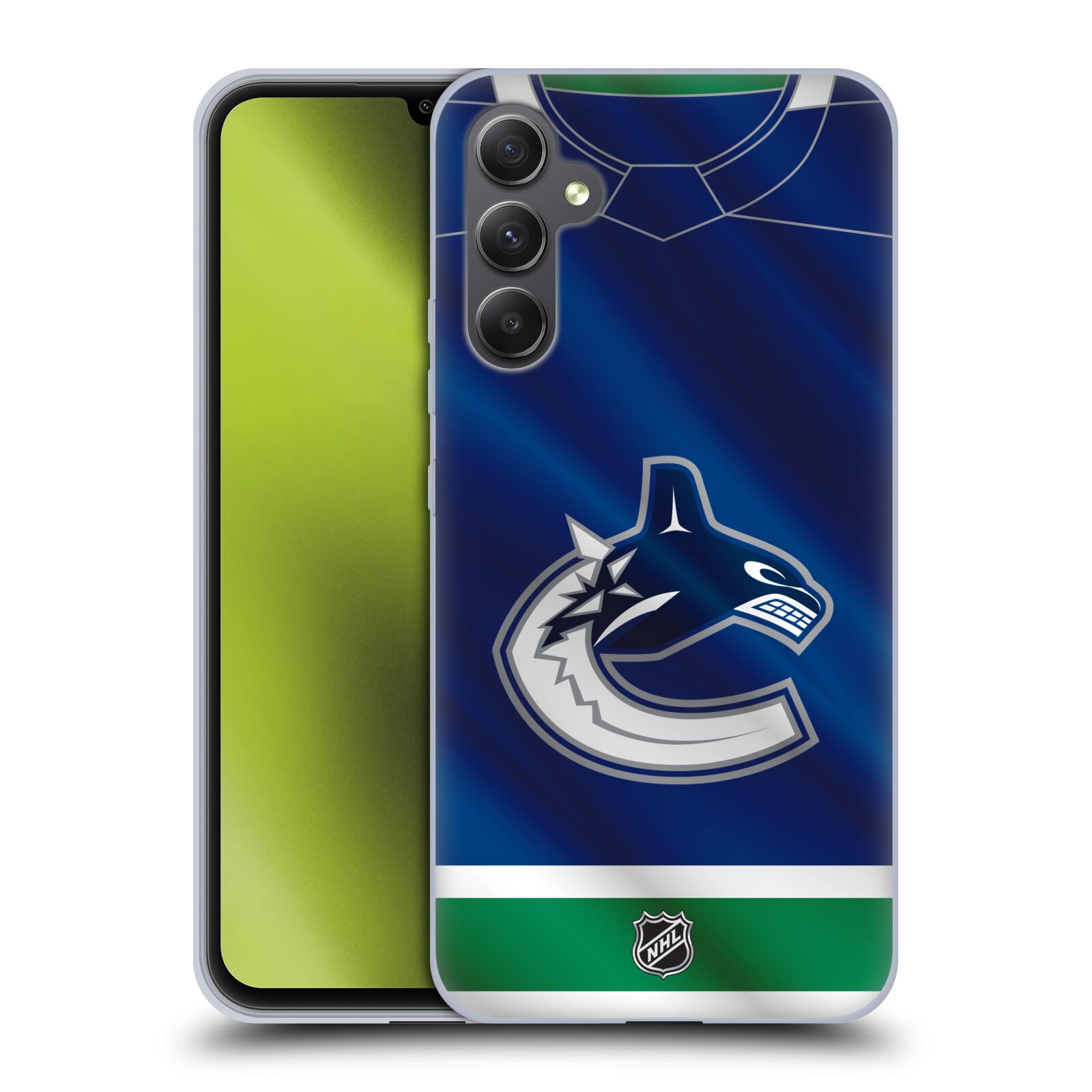 Silikonové pouzdro na mobil Samsung Galaxy A34 5G - NHL - Dres Vancouver Canucks (Silikonový kryt, obal, pouzdro na mobilní telefon Samsung Galaxy A34 5G s licencovaným motivem NHL - Dres Vancouver Canucks)