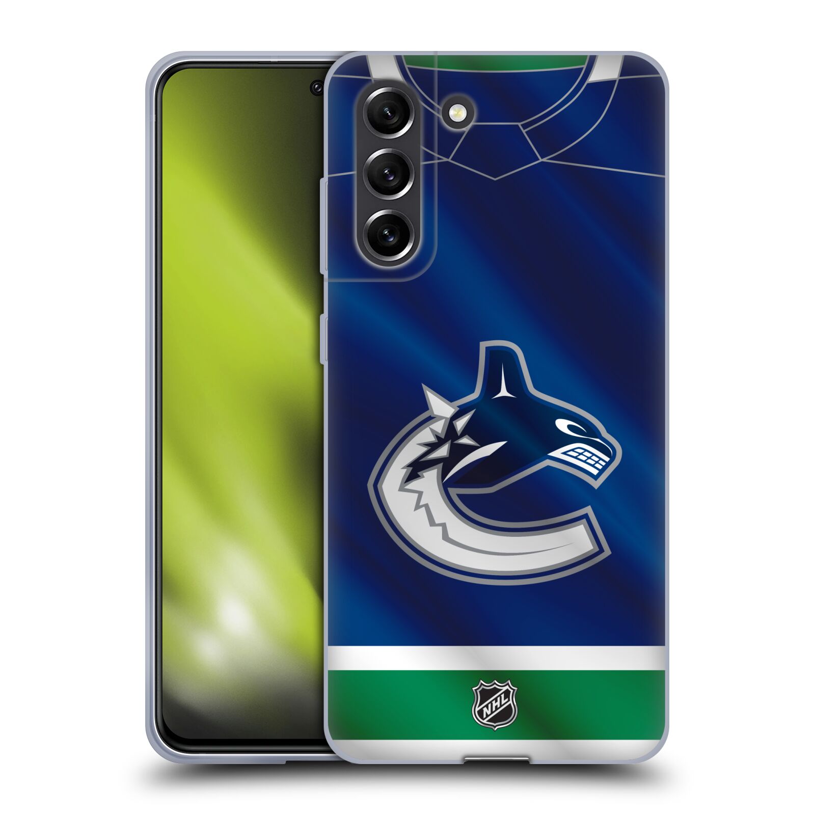 Silikonové pouzdro na mobil Samsung Galaxy S21 FE 5G - NHL - Dres Vancouver Canucks (Silikonový kryt, obal, pouzdro na mobilní telefon Samsung Galaxy S21 FE 5G s licencovaným motivem NHL - Dres Vancouver Canucks)