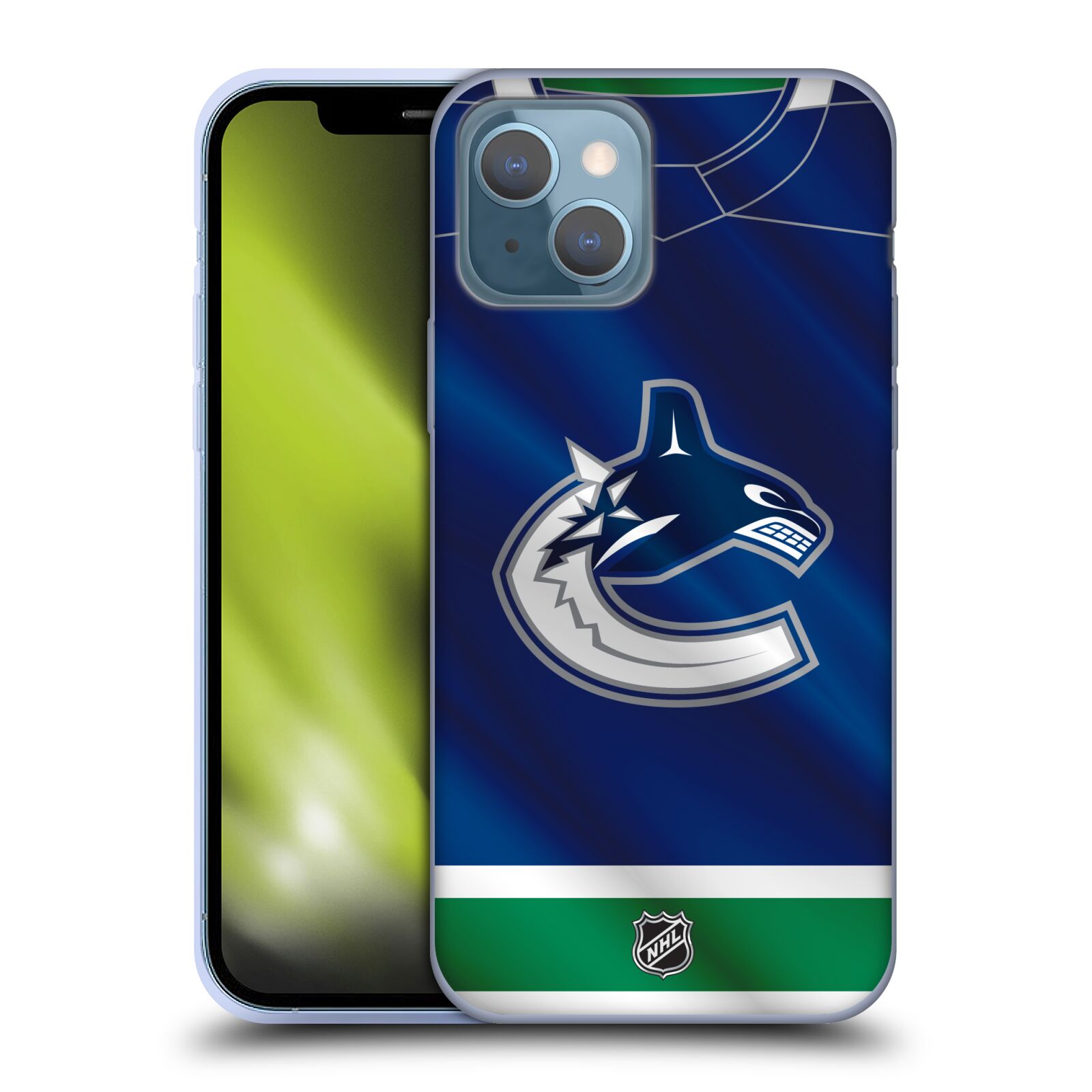 Silikonové pouzdro na mobil Apple iPhone 13 - NHL - Dres Vancouver Canucks (Silikonový kryt, obal, pouzdro na mobilní telefon Apple iPhone 13 s licencovaným motivem NHL - Dres Vancouver Canucks)
