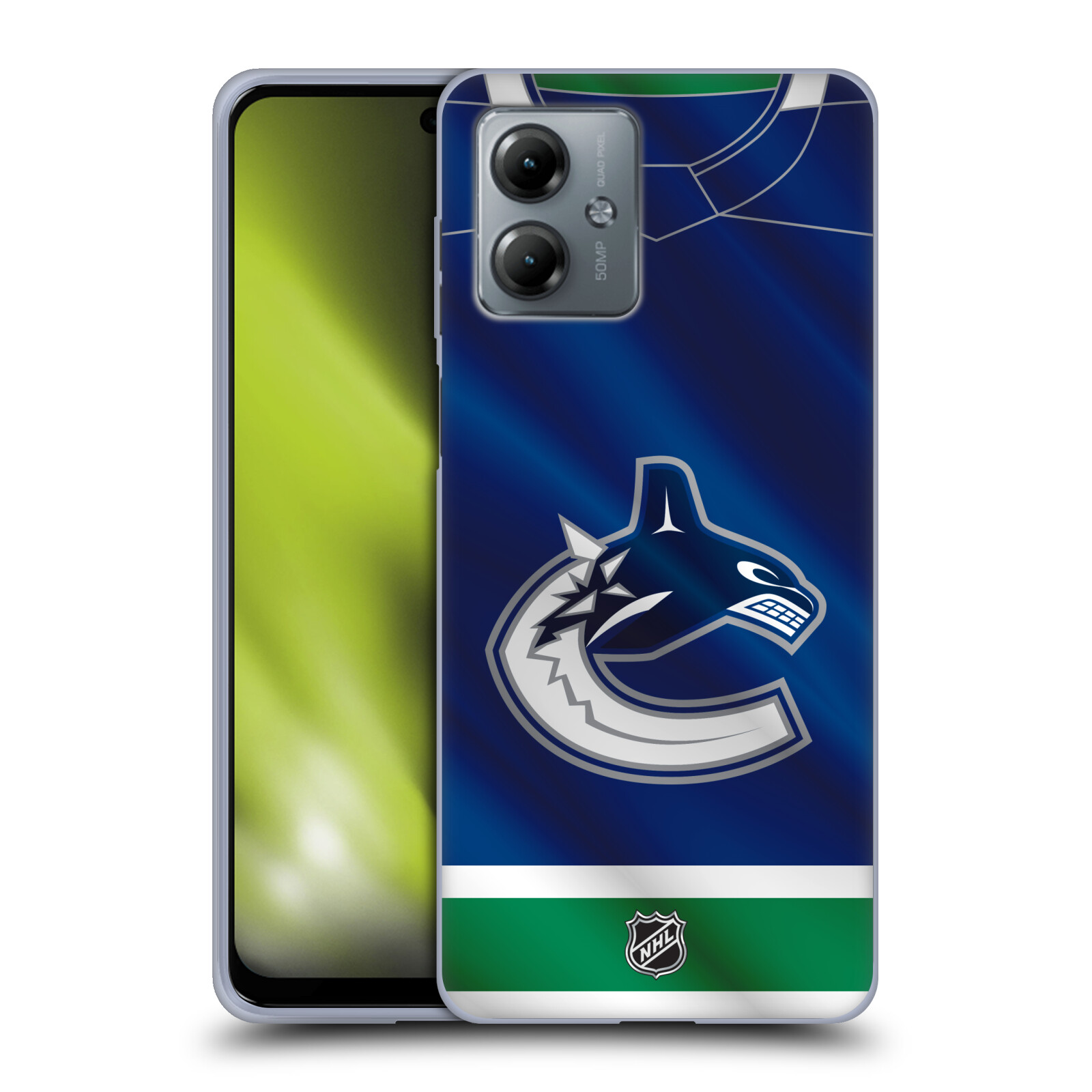Silikonové pouzdro na mobil Motorola Moto G14 - NHL - Dres Vancouver Canucks (Silikonový kryt, obal, pouzdro na mobilní telefon Motorola Moto G14 s licencovaným motivem NHL - Dres Vancouver Canucks)