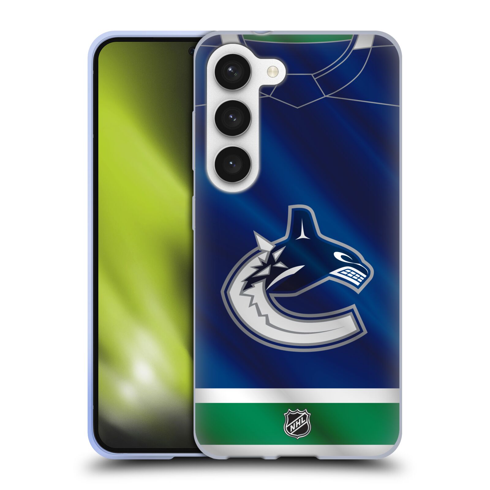 Silikonové pouzdro na mobil Samsung Galaxy S23 - NHL - Dres Vancouver Canucks (Silikonový kryt, obal, pouzdro na mobilní telefon Samsung Galaxy S23 s licencovaným motivem NHL - Dres Vancouver Canucks)