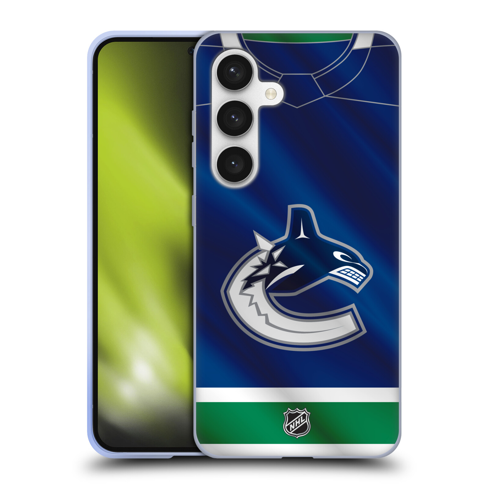 Silikonové lesklé pouzdro na mobil Samsung Galaxy S24 - NHL - Dres Vancouver Canucks (Silikonový kryt, obal, pouzdro na mobilní telefon Samsung Galaxy S24 s licencovaným motivem NHL - Dres Vancouver Canucks)