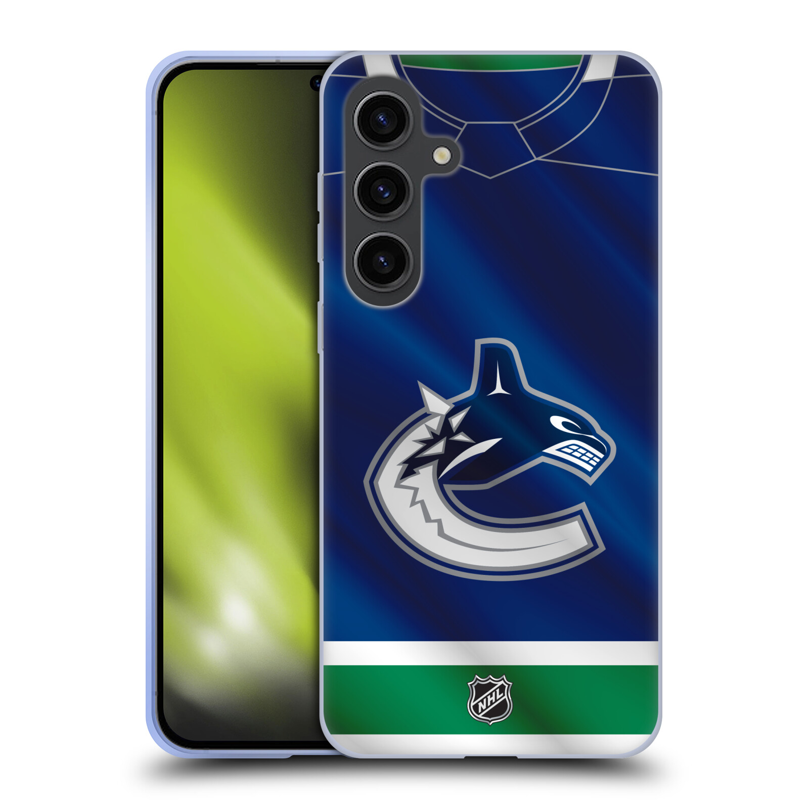 Silikonové lesklé pouzdro na mobil Samsung Galaxy S24 Plus - NHL - Dres Vancouver Canucks (Silikonový kryt, obal, pouzdro na mobilní telefon Samsung Galaxy S24 Plus s licencovaným motivem NHL - Dres Vancouver Canucks)