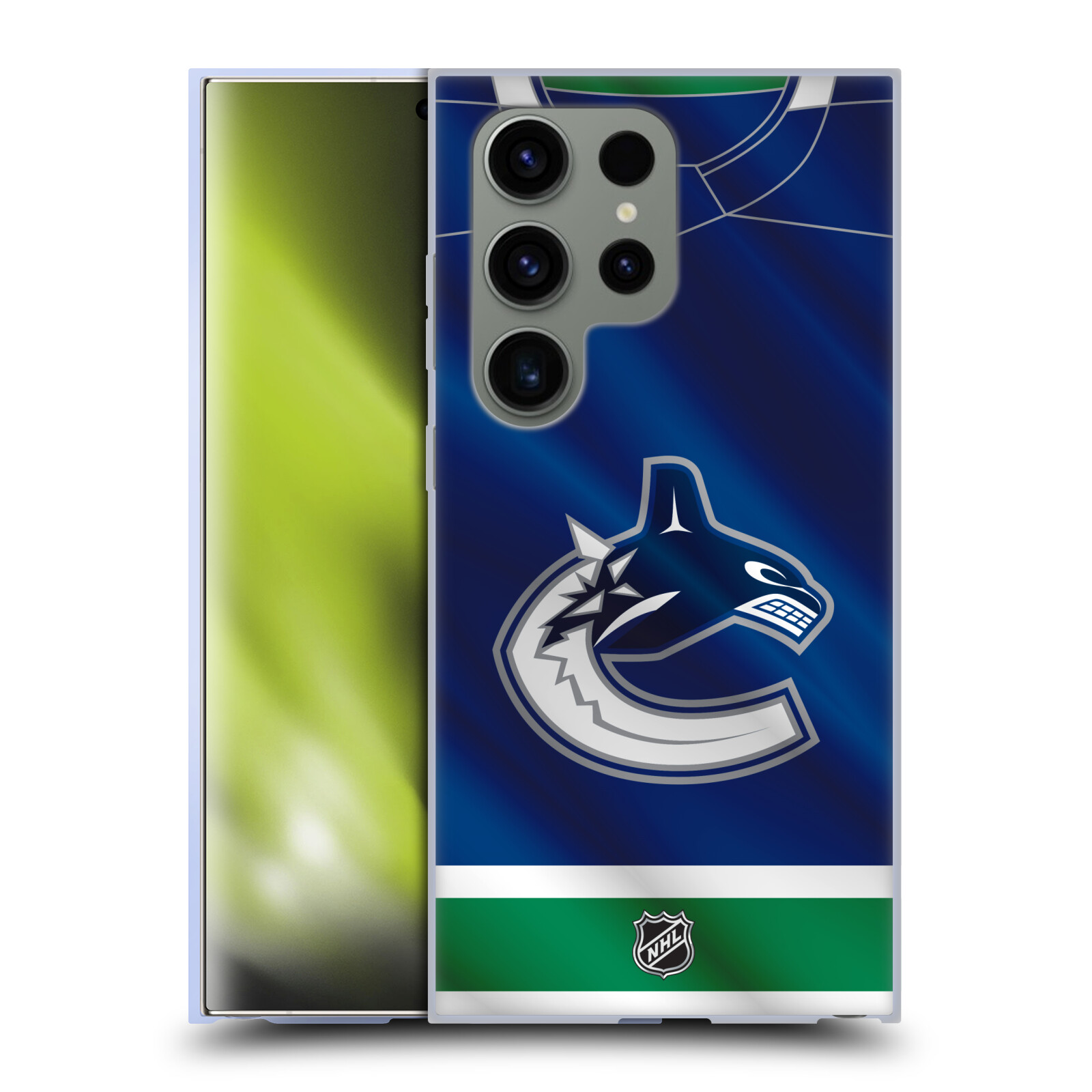 Silikonové lesklé pouzdro na mobil Samsung Galaxy S24 Ultra - NHL - Dres Vancouver Canucks (Silikonový kryt, obal, pouzdro na mobilní telefon Samsung Galaxy S24 Ultra s licencovaným motivem NHL - Dres Vancouver Canucks)