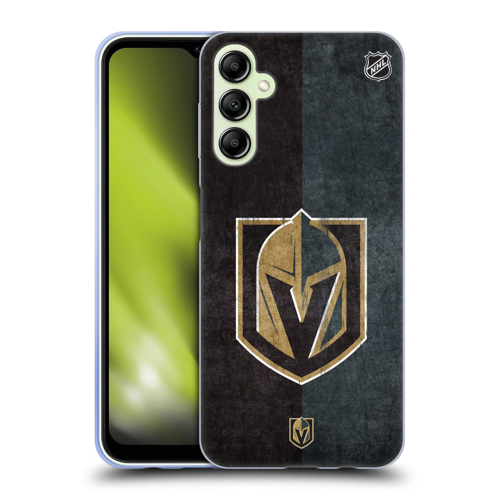 Silikonové pouzdro na mobil Samsung Galaxy A14 5G / LTE - NHL - Půlené logo Vegas Golden Knights (Silikonový kryt, obal, pouzdro na mobilní telefon Samsung Galaxy A14 5G / LTE s licencovaným motivem NHL - Půlené logo Vegas Golden Knights)