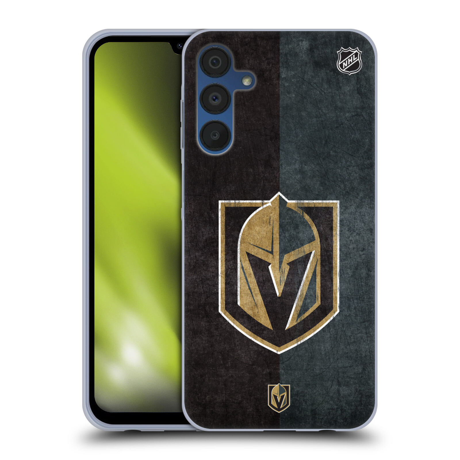 Silikonové pouzdro na mobil Samsung Galaxy A15 / A15 5G - NHL - Půlené logo Vegas Golden Knights (Silikonový kryt, obal, pouzdro na mobilní telefon Samsung Galaxy A15 / A15 5G s licencovaným motivem NHL - Půlené logo Vegas Golden Knights)