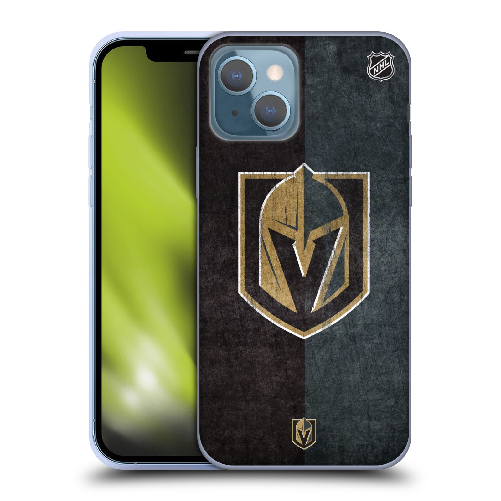 Silikonové pouzdro na mobil Apple iPhone 13 - NHL - Půlené logo Vegas Golden Knights (Silikonový kryt, obal, pouzdro na mobilní telefon Apple iPhone 13 s licencovaným motivem NHL - Půlené logo Vegas Golden Knights)