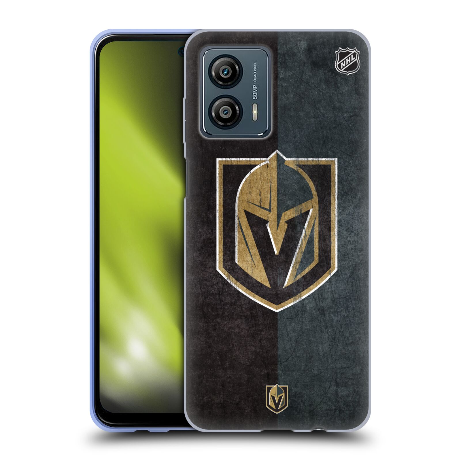 Silikonové pouzdro na mobil Motorola Moto G53 5G - NHL - Půlené logo Vegas Golden Knights (Silikonový kryt, obal, pouzdro na mobilní telefon Motorola Moto G53 5G s licencovaným motivem NHL - Půlené logo Vegas Golden Knights)