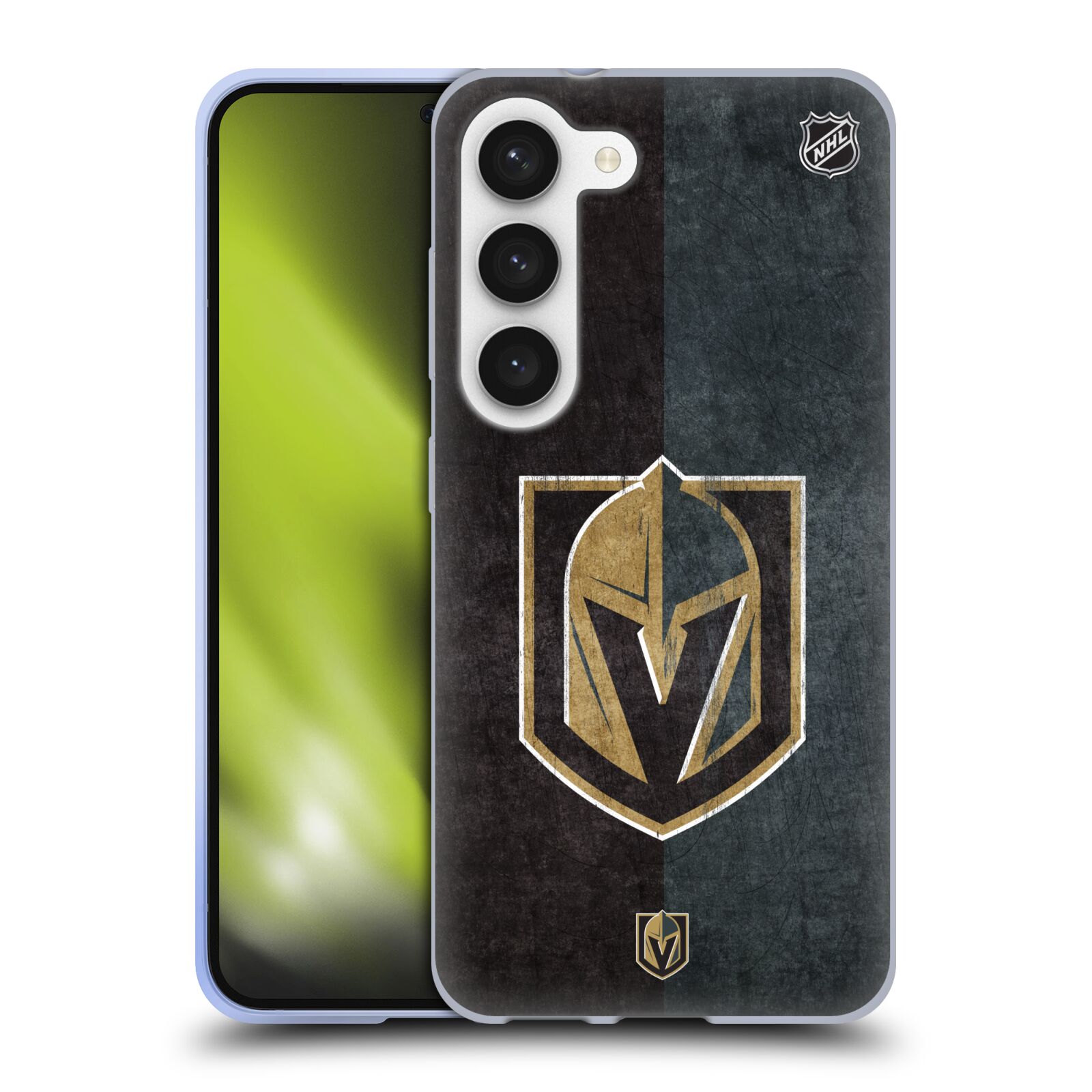 Silikonové pouzdro na mobil Samsung Galaxy S23 - NHL - Půlené logo Vegas Golden Knights (Silikonový kryt, obal, pouzdro na mobilní telefon Samsung Galaxy S23 s licencovaným motivem NHL - Půlené logo Vegas Golden Knights)