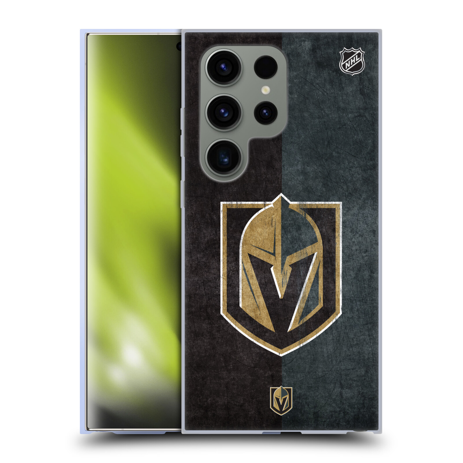 Silikonové lesklé pouzdro na mobil Samsung Galaxy S24 Ultra - NHL - Půlené logo Vegas Golden Knights (Silikonový kryt, obal, pouzdro na mobilní telefon Samsung Galaxy S24 Ultra s licencovaným motivem NHL - Půlené logo Vegas Golden Knights)