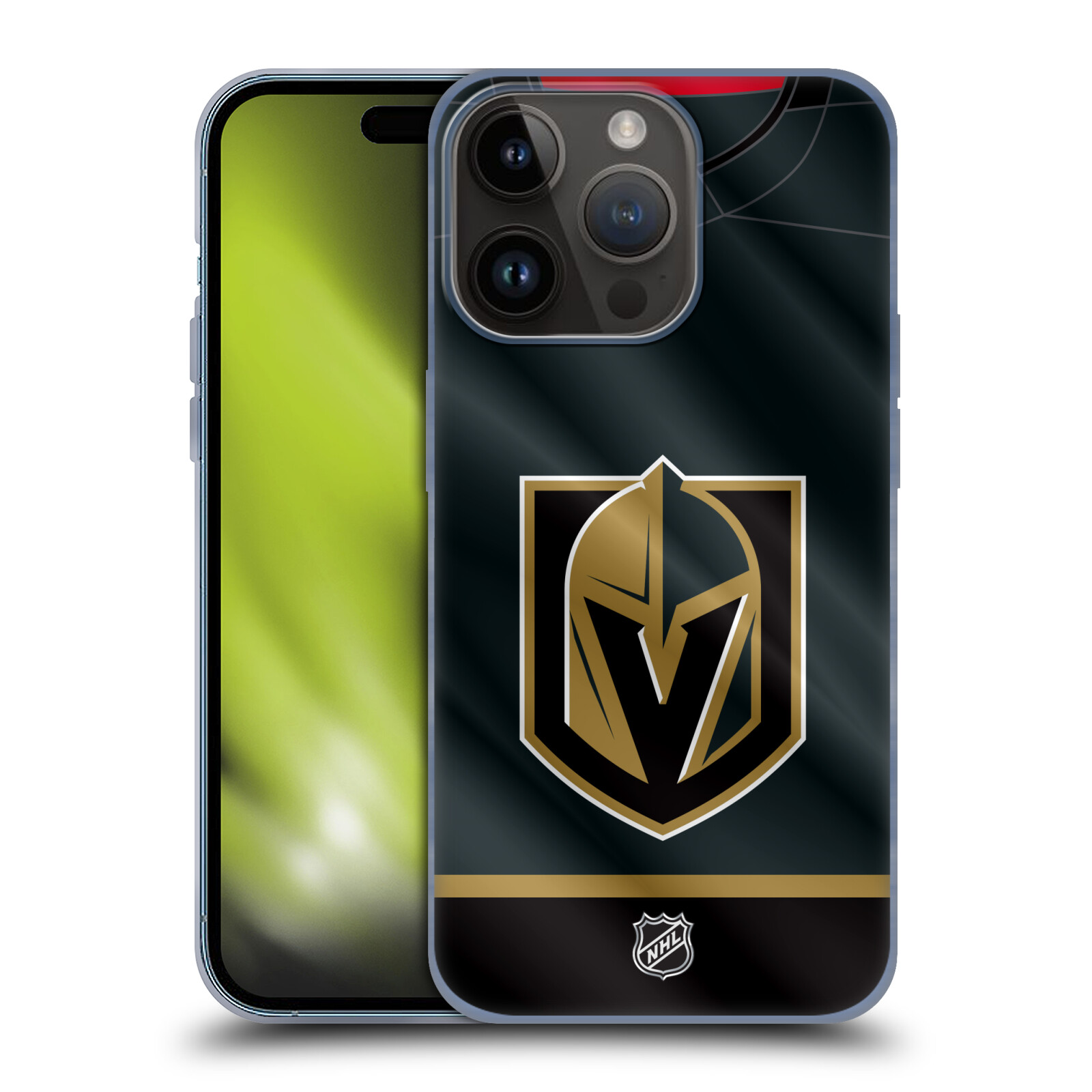 Silikonové lesklé pouzdro na mobil Apple iPhone 15 Pro - NHL - Dres Vegas Golden Knights (Silikonový lesklý kryt, obal, pouzdro na mobilní telefon Apple iPhone 15 Pro s licencovaným motivem NHL - Dres Vegas Golden Knights)
