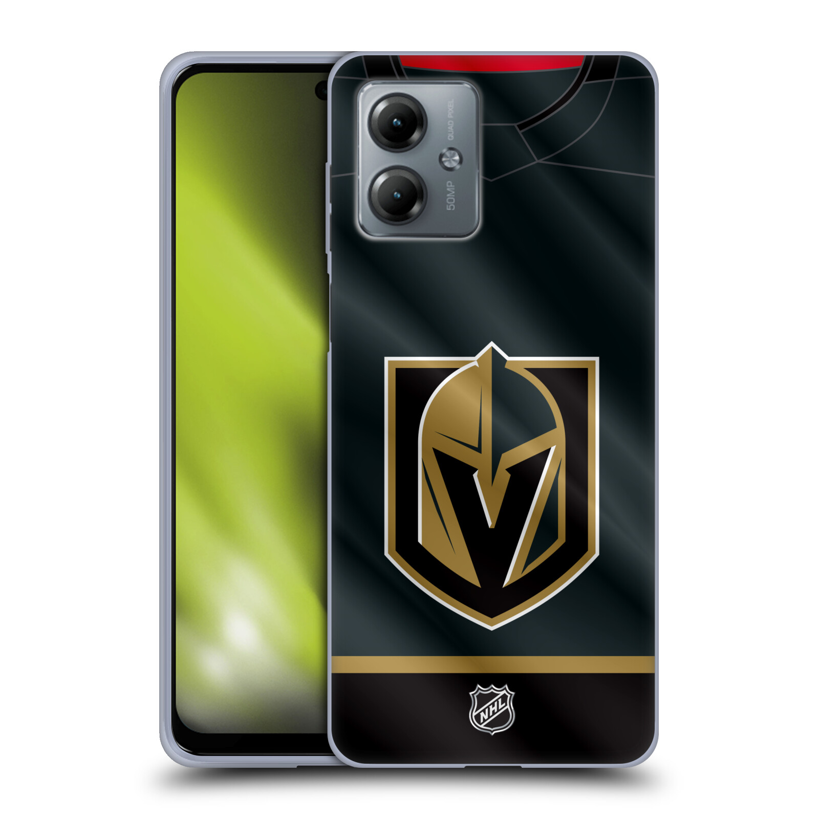 Silikonové pouzdro na mobil Motorola Moto G14 - NHL - Dres Vegas Golden Knights (Silikonový kryt, obal, pouzdro na mobilní telefon Motorola Moto G14 s licencovaným motivem NHL - Dres Vegas Golden Knights)