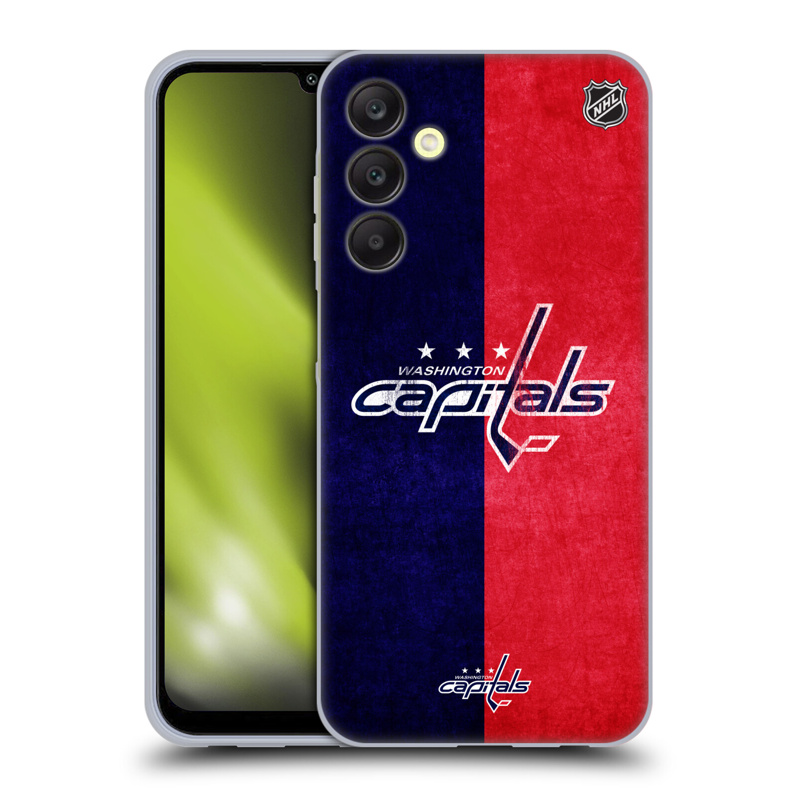Silikonové pouzdro na mobil Samsung Galaxy A25 5G - NHL - Půlené logo Washington Capitals (Silikonový kryt, obal, pouzdro na mobilní telefon Samsung Galaxy A25 5G s licencovaným motivem NHL - Půlené logo Washington Capitals)
