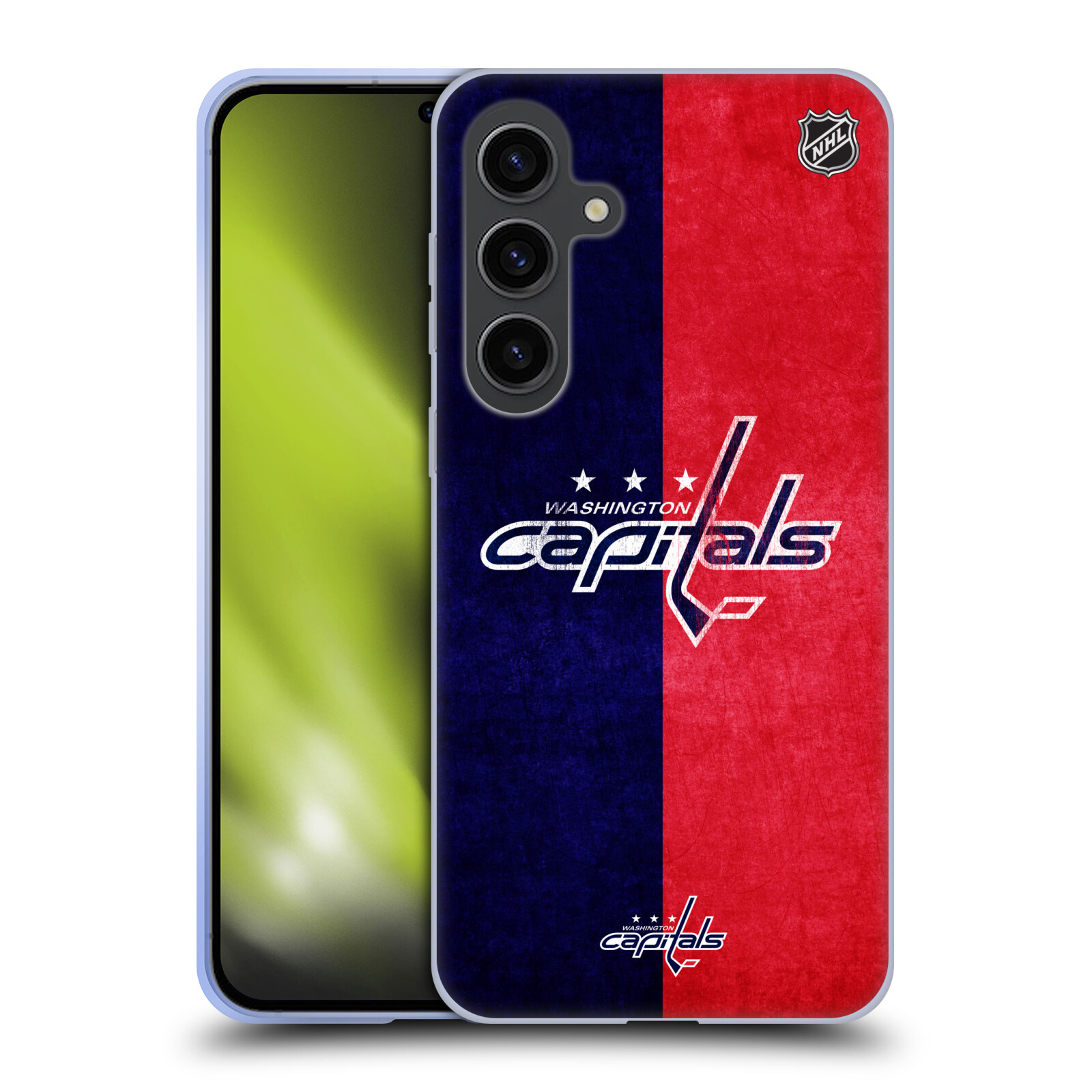 Silikonové lesklé pouzdro na mobil Samsung Galaxy S24 Plus - NHL - Půlené logo Washington Capitals (Silikonový kryt, obal, pouzdro na mobilní telefon Samsung Galaxy S24 Plus s licencovaným motivem NHL - Půlené logo Washington Capitals)