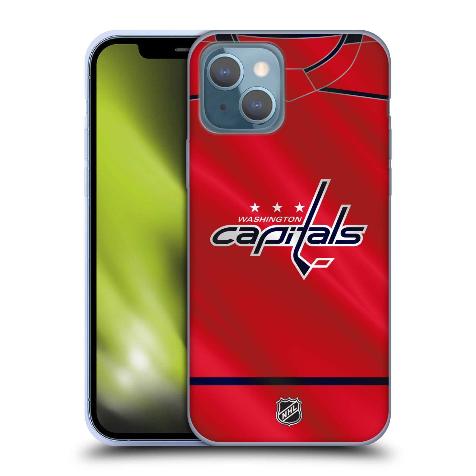 Silikonové pouzdro na mobil Apple iPhone 13 - NHL - Dres Washington Capitals (Silikonový kryt, obal, pouzdro na mobilní telefon Apple iPhone 13 s licencovaným motivem NHL - Dres Washington Capitals)