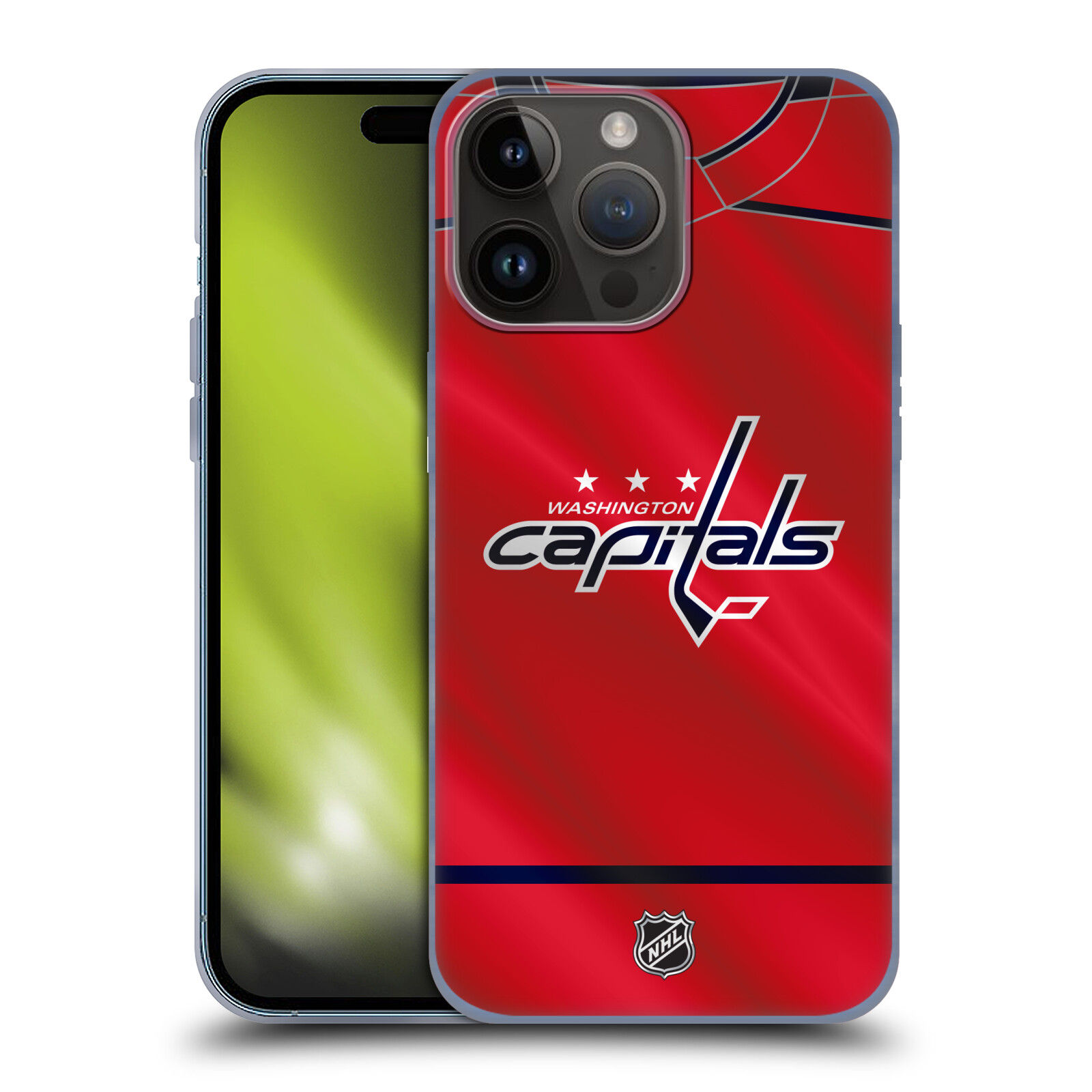 Silikonové lesklé pouzdro na mobil Apple iPhone 15 Pro Max - NHL - Dres Washington Capitals (Silikonový lesklý kryt, obal, pouzdro na mobilní telefon Apple iPhone 15 Pro Max s licencovaným motivem NHL - Dres Washington Capitals)