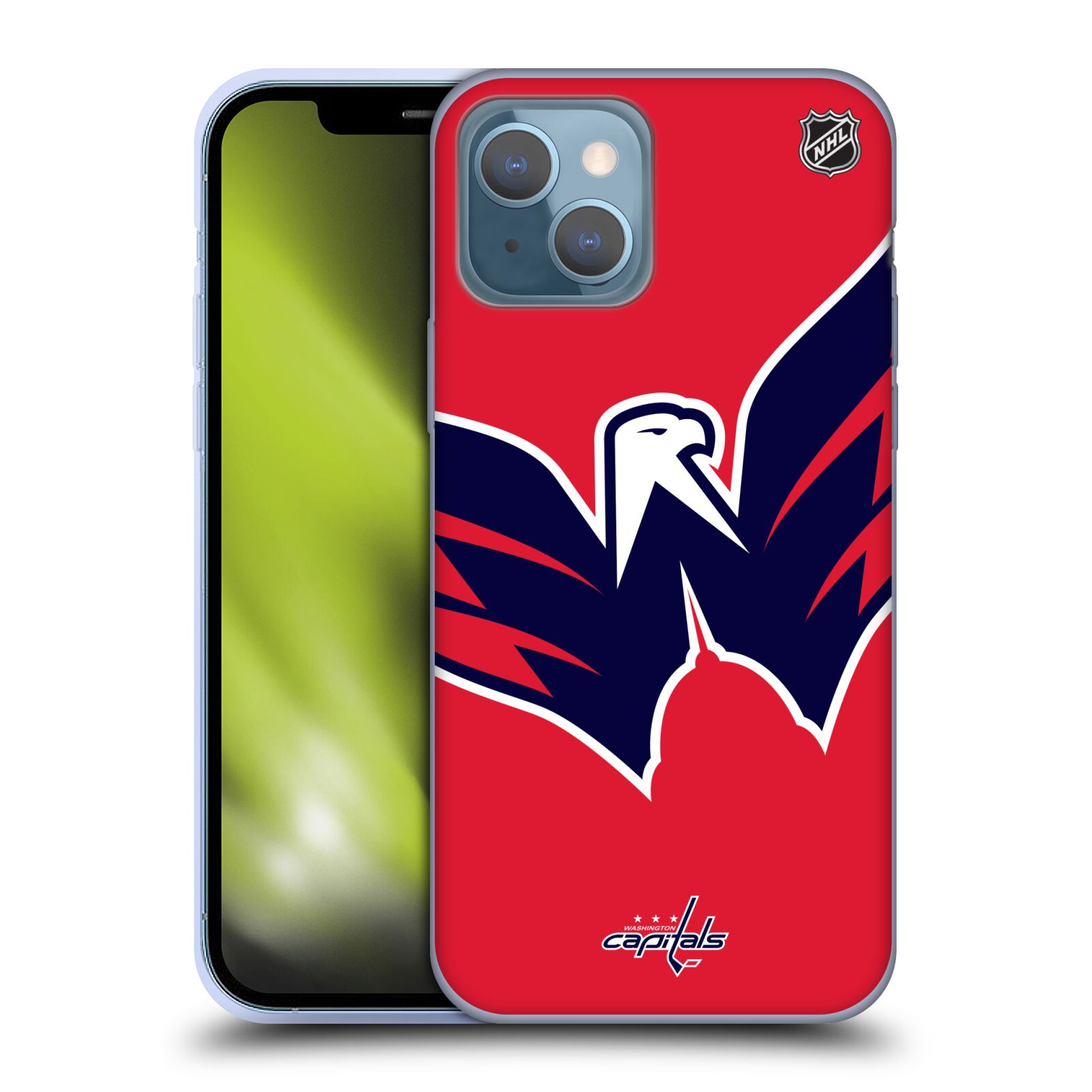 Silikonové pouzdro na mobil Apple iPhone 13 - NHL - Velké logo Washington Capitals (Silikonový kryt, obal, pouzdro na mobilní telefon Apple iPhone 13 s licencovaným motivem NHL - Velké logo Washington Capitals)