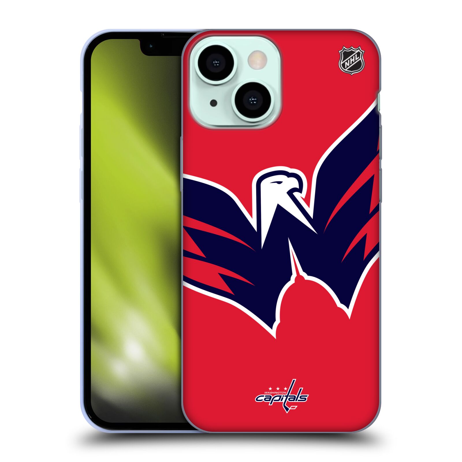 Silikonové pouzdro na mobil Apple iPhone 13 Mini - NHL - Velké logo Washington Capitals (Silikonový kryt, obal, pouzdro na mobilní telefon Apple iPhone 13 Mini s licencovaným motivem NHL - Velké logo Washington Capitals)