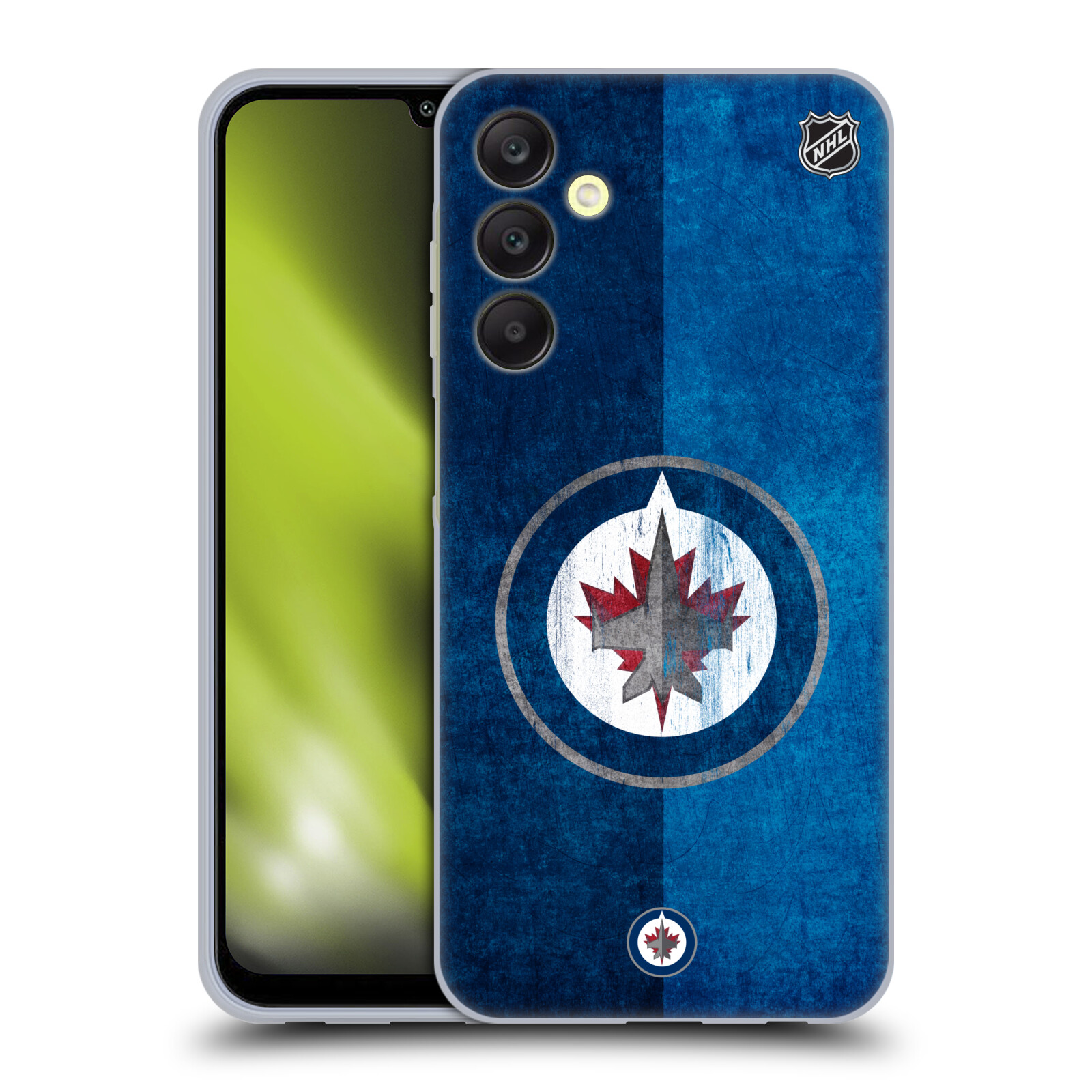 Silikonové pouzdro na mobil Samsung Galaxy A25 5G - NHL - Půlené logo Winnipeg Jets (Silikonový kryt, obal, pouzdro na mobilní telefon Samsung Galaxy A25 5G s licencovaným motivem NHL - Půlené logo Winnipeg Jets)
