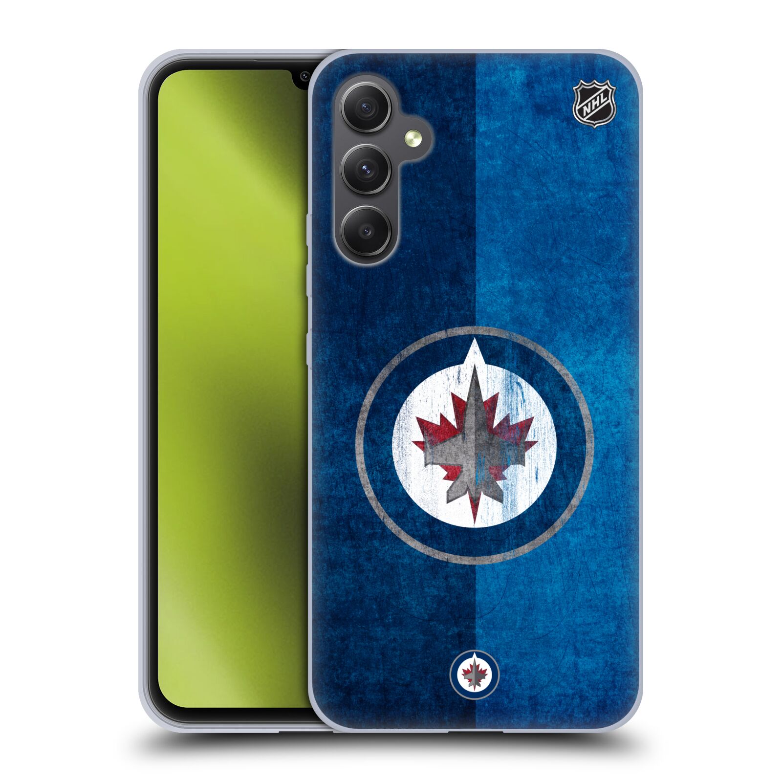 Silikonové pouzdro na mobil Samsung Galaxy A34 5G - NHL - Půlené logo Winnipeg Jets (Silikonový kryt, obal, pouzdro na mobilní telefon Samsung Galaxy A34 5G s licencovaným motivem NHL - Půlené logo Winnipeg Jets)