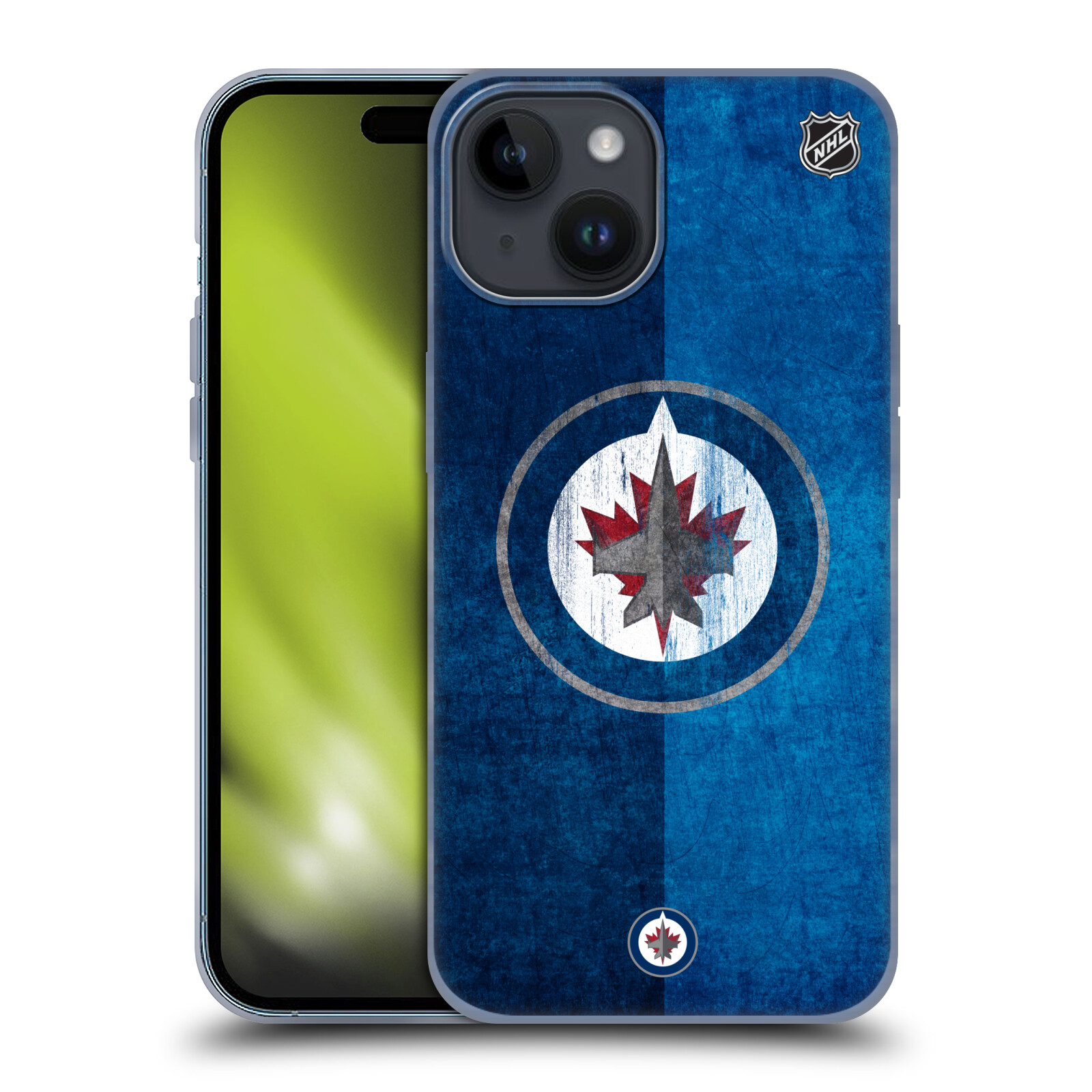 Silikonové lesklé pouzdro na mobil Apple iPhone 15 - NHL - Půlené logo Winnipeg Jets (Silikonový lesklý kryt, obal, pouzdro na mobilní telefon Apple iPhone 15 s licencovaným motivem NHL - Půlené logo Winnipeg Jets)