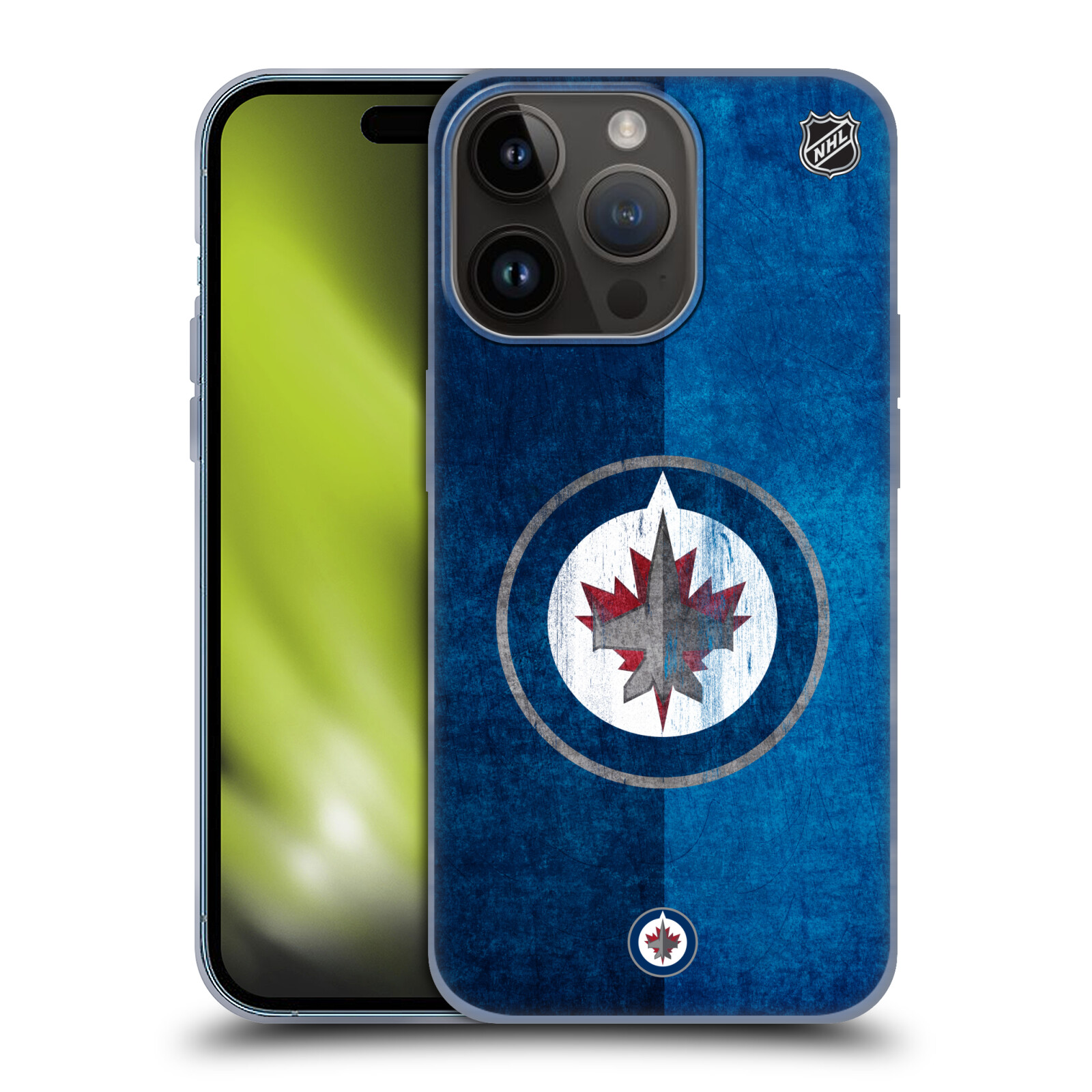 Silikonové lesklé pouzdro na mobil Apple iPhone 15 Pro - NHL - Půlené logo Winnipeg Jets (Silikonový lesklý kryt, obal, pouzdro na mobilní telefon Apple iPhone 15 Pro s licencovaným motivem NHL - Půlené logo Winnipeg Jets)