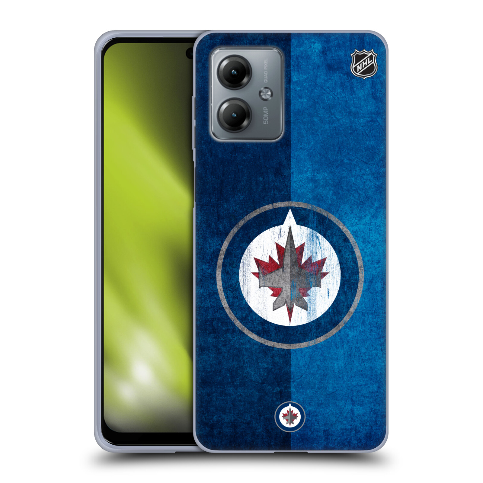 Silikonové pouzdro na mobil Motorola Moto G14 - NHL - Půlené logo Winnipeg Jets (Silikonový kryt, obal, pouzdro na mobilní telefon Motorola Moto G14 s licencovaným motivem NHL - Půlené logo Winnipeg Jets)
