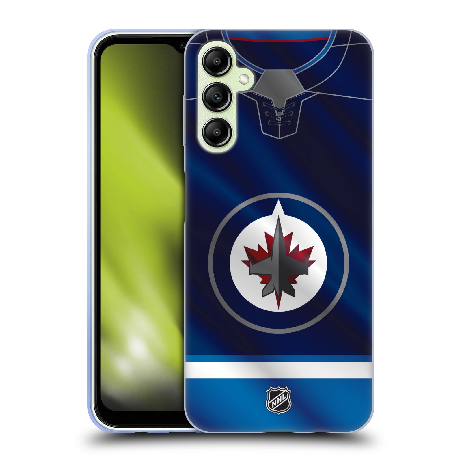 Silikonové pouzdro na mobil Samsung Galaxy A14 5G / LTE - NHL - Dres Winnipeg Jets (Silikonový kryt, obal, pouzdro na mobilní telefon Samsung Galaxy A14 5G / LTE s licencovaným motivem NHL - Dres Winnipeg Jets)