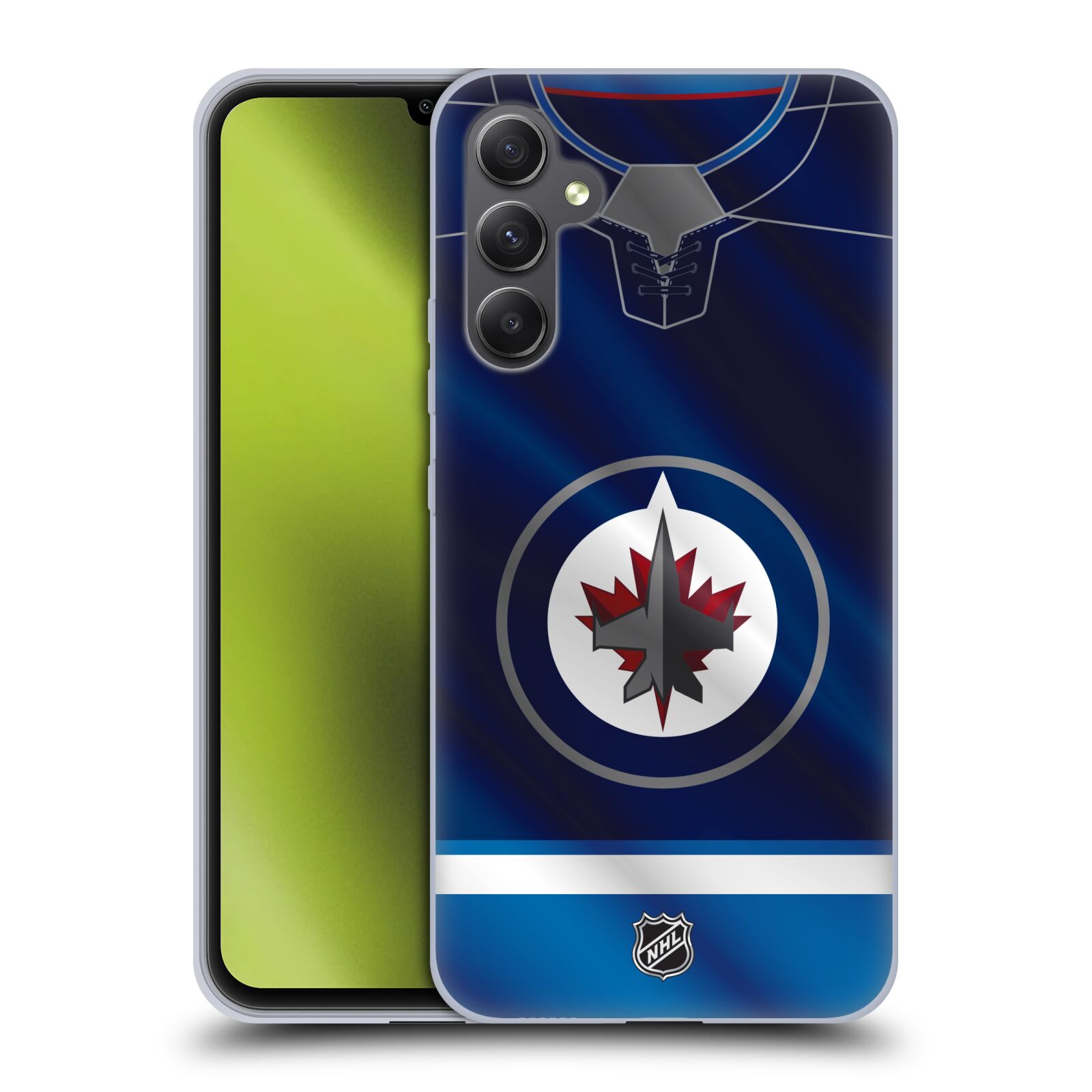 Silikonové pouzdro na mobil Samsung Galaxy A34 5G - NHL - Dres Winnipeg Jets (Silikonový kryt, obal, pouzdro na mobilní telefon Samsung Galaxy A34 5G s licencovaným motivem NHL - Dres Winnipeg Jets)